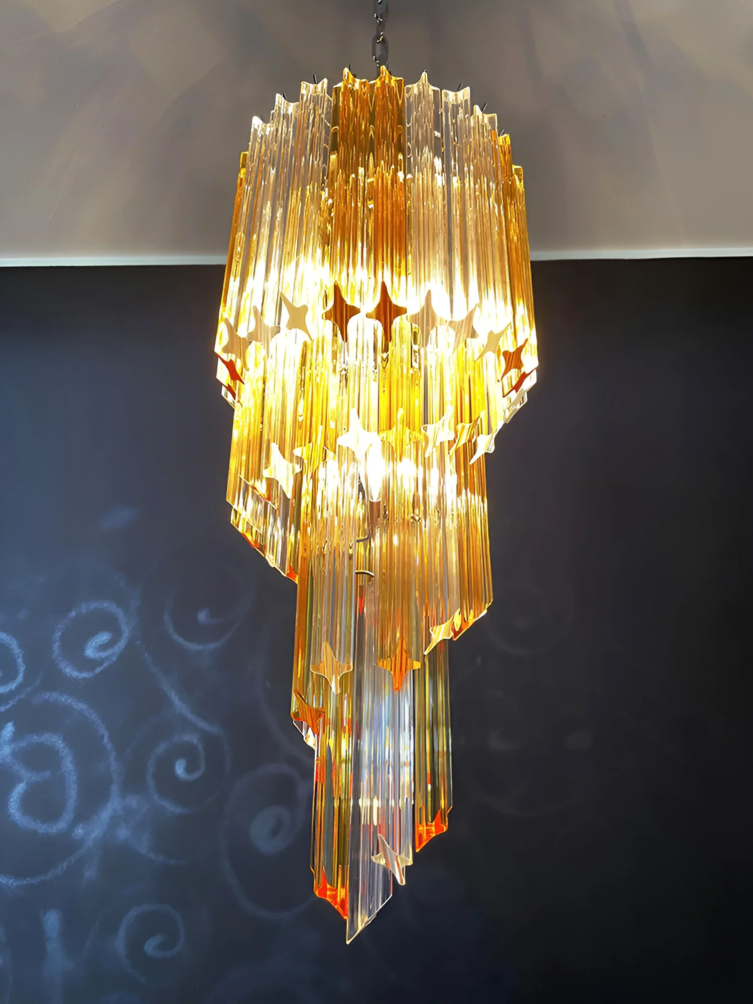 Murano Spiral Prisms Transparent Amber Chandelier - Image 13
