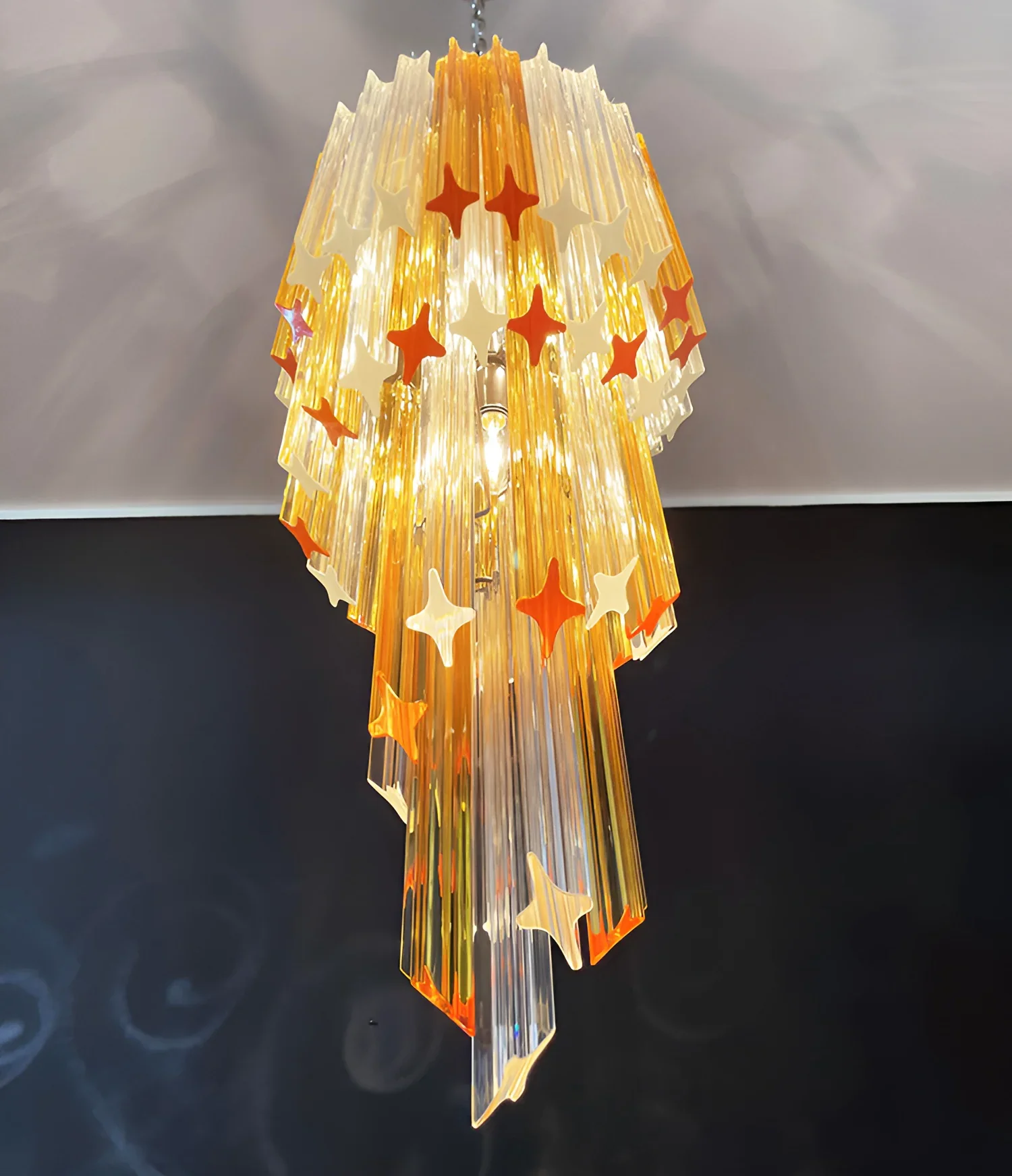 Murano Spiral Prisms Transparent Amber Chandelier - Image 14