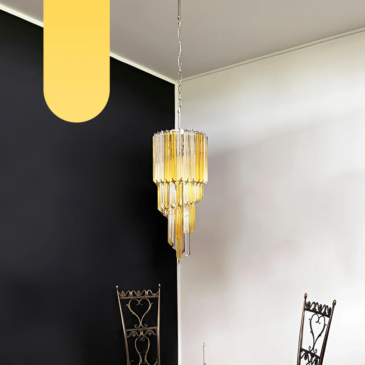 Murano Spiral Prisms Transparent Amber Chandelier - Image 19