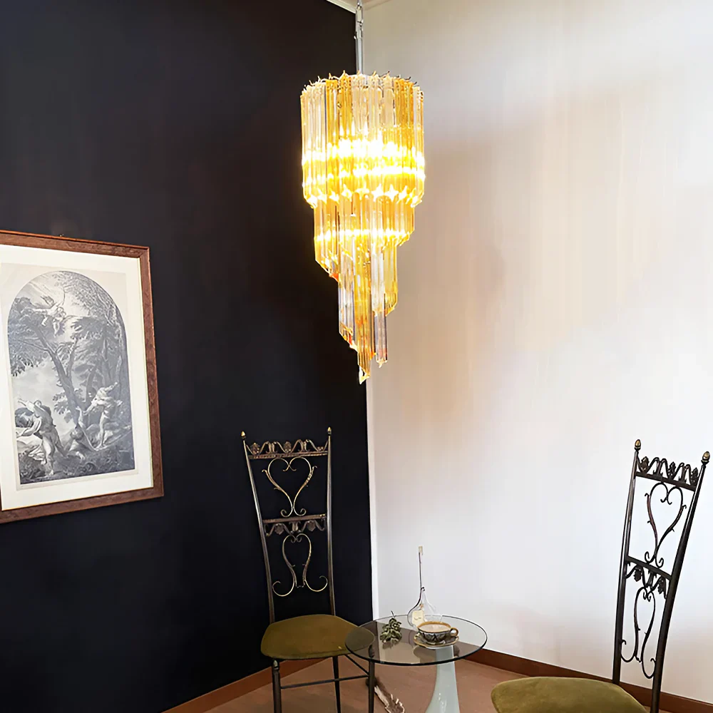 Murano Spiral Prisms Transparent Amber Chandelier - Image 2