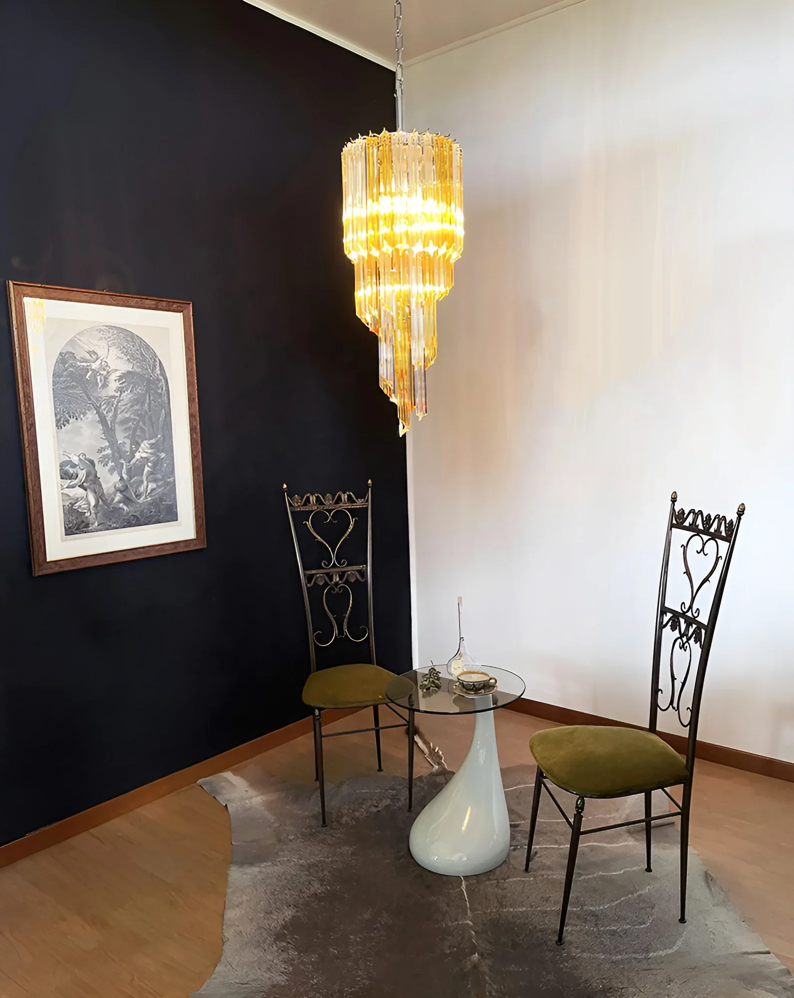 Murano Spiral Prisms Transparent Amber Chandelier - Image 4