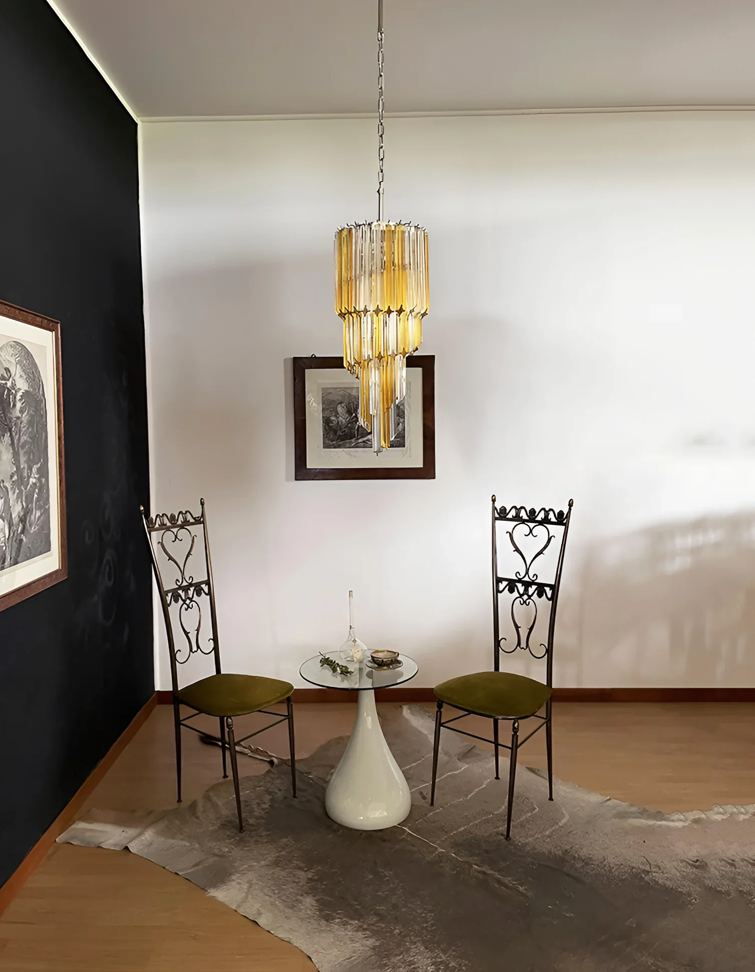 Murano Spiral Prisms Transparent Amber Chandelier - Image 5
