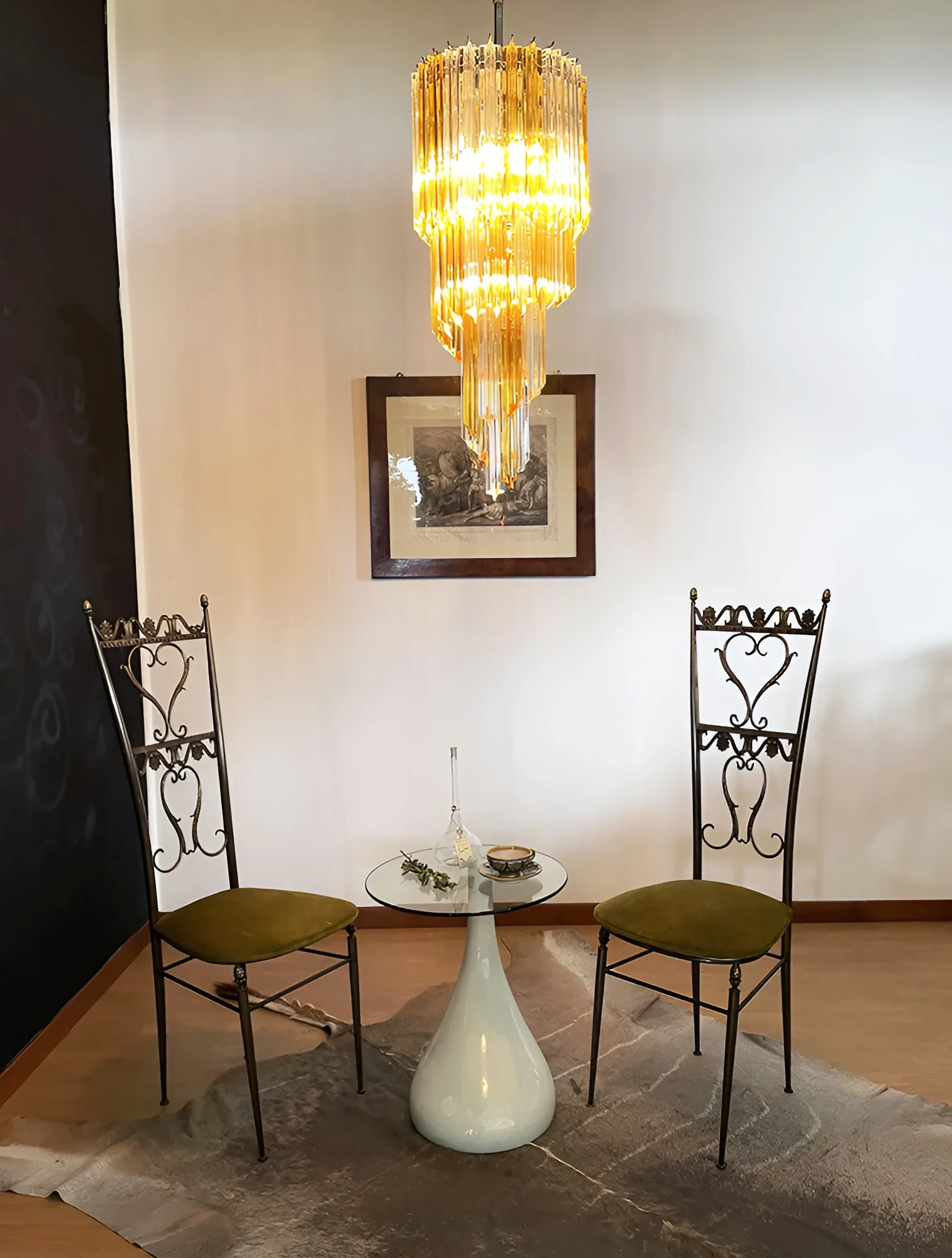 Murano Spiral Prisms Transparent Amber Chandelier - Image 6
