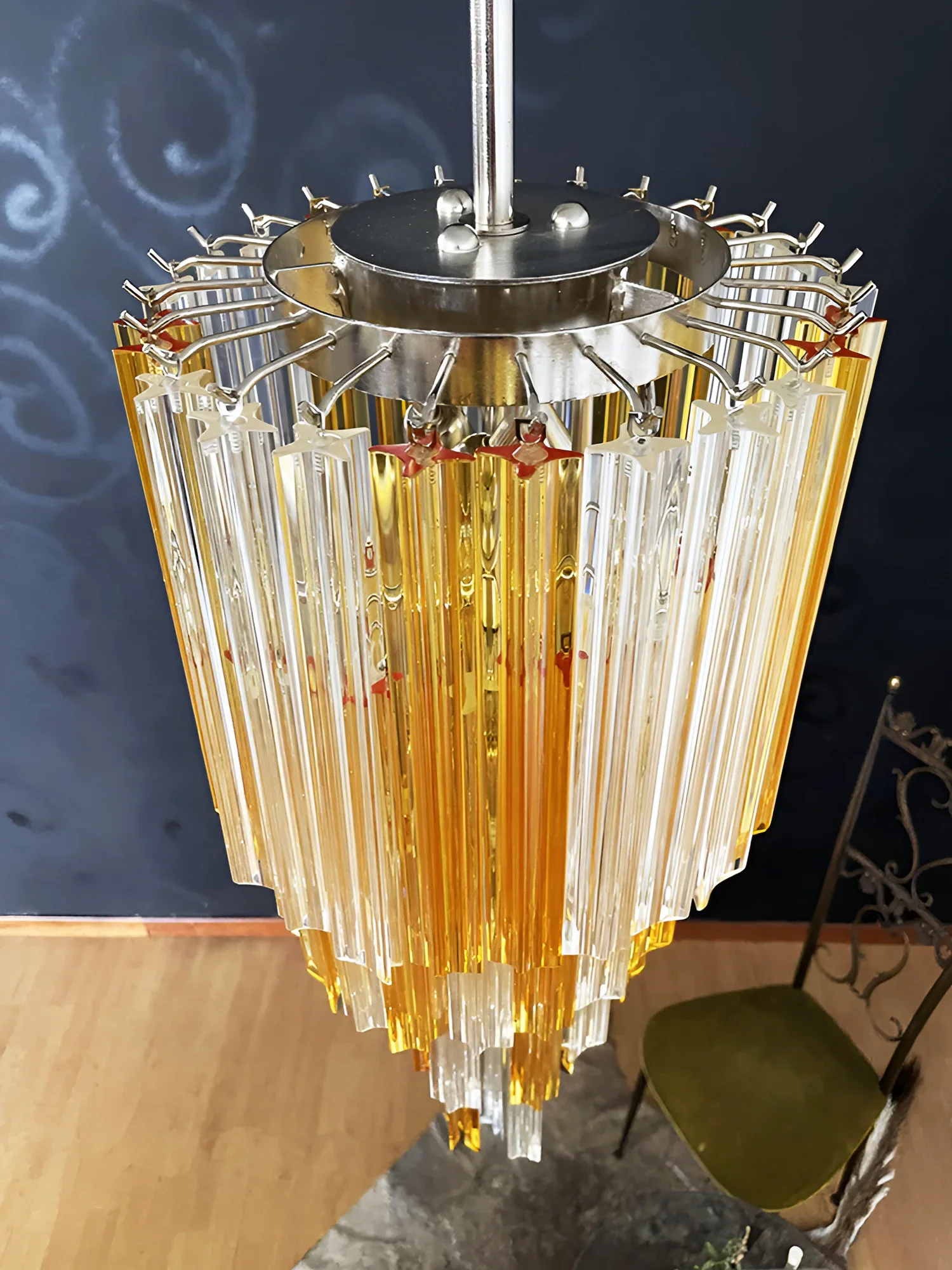 Murano Spiral Prisms Transparent Amber Chandelier - Image 7