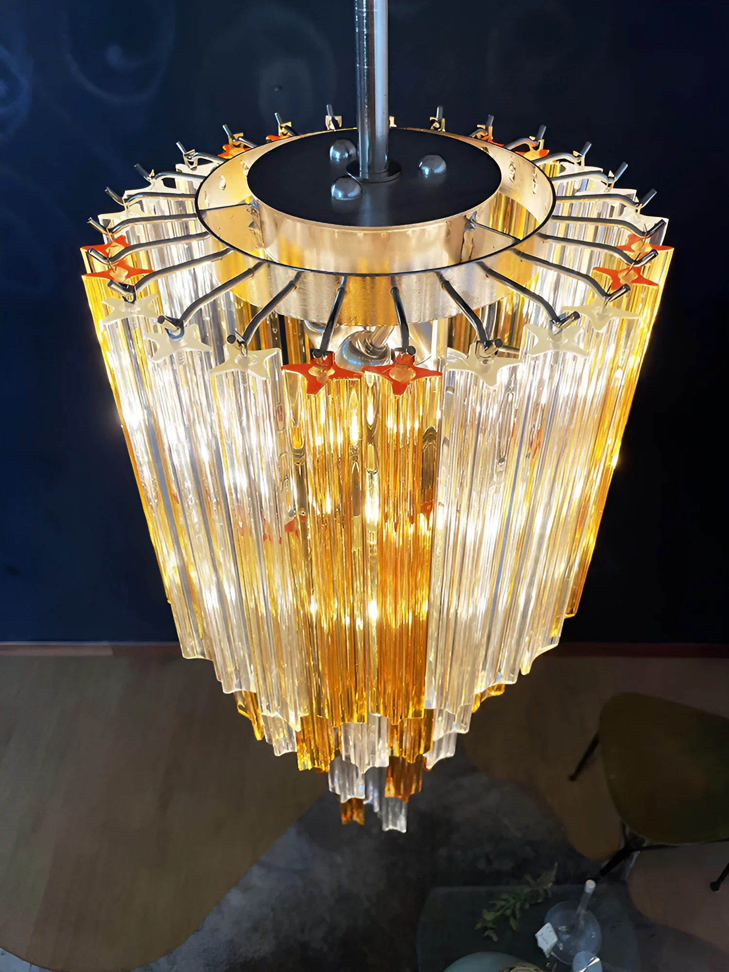 Murano Spiral Prisms Transparent Amber Chandelier - Image 8