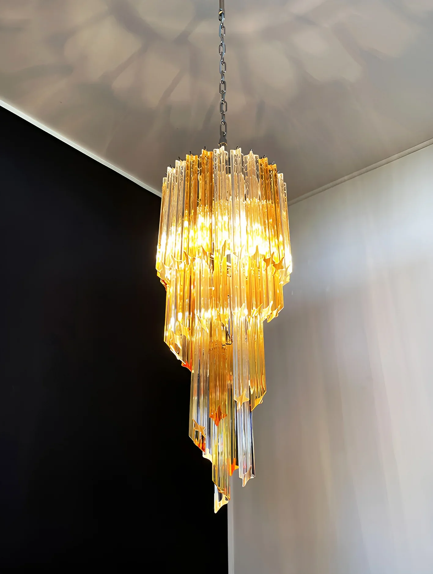 Murano Spiral Prisms Transparent Amber Chandelier - Image 9