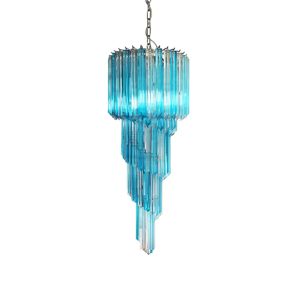 Murano Spiral Transparent Blue Prism Glass Chandelier - Image 17