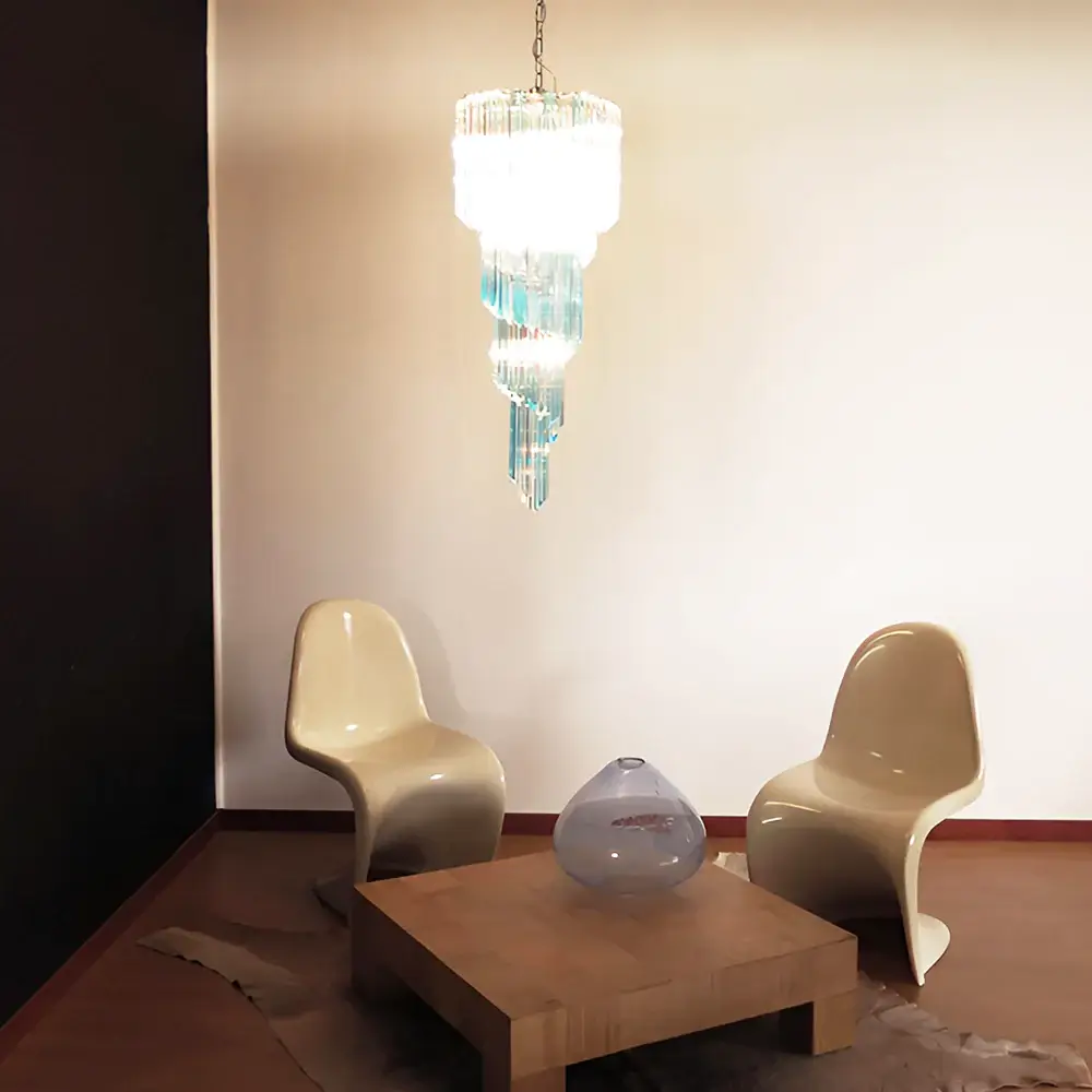 Murano Spiral Transparent Blue Prism Glass Chandelier - Image 2