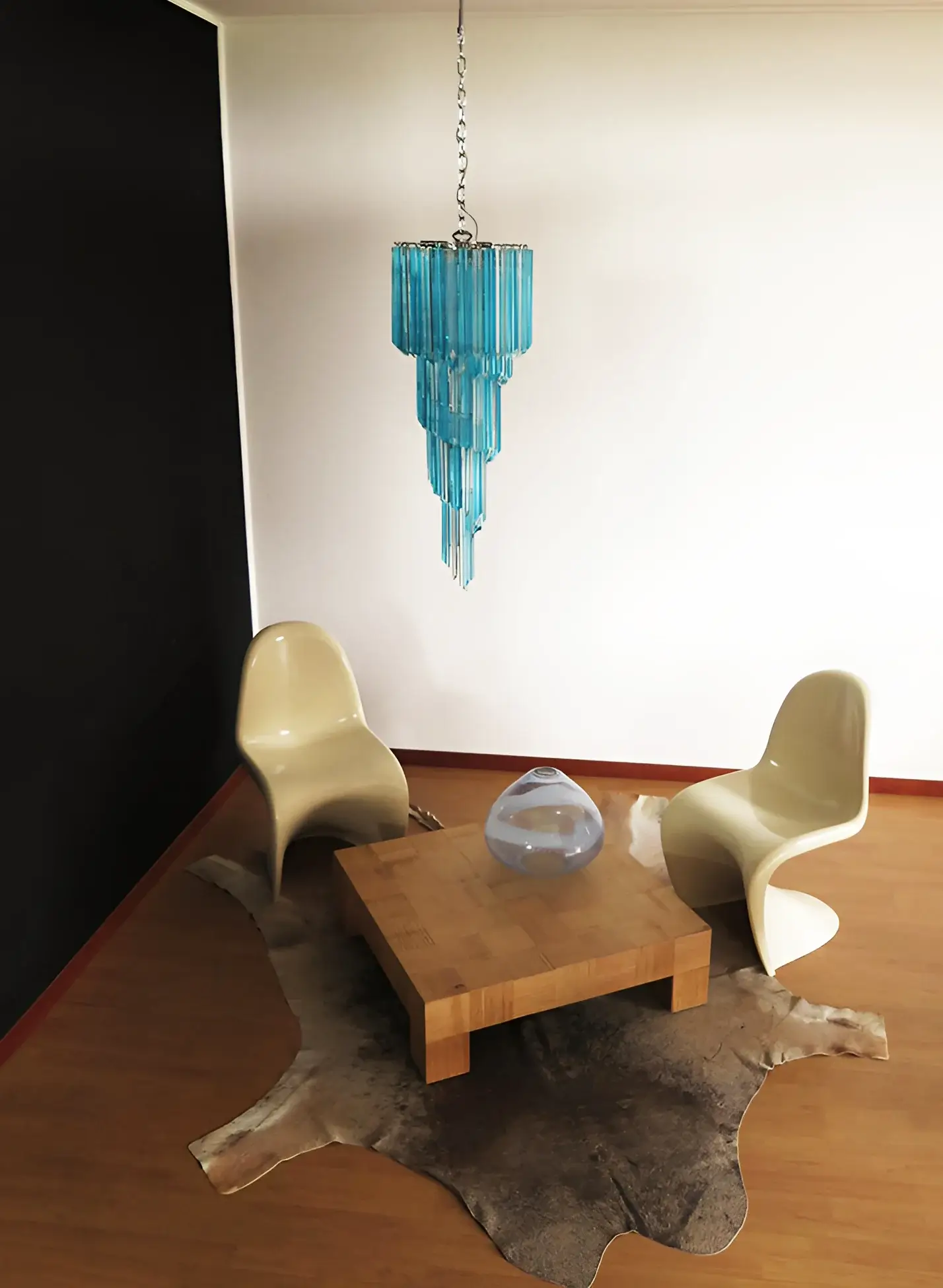 Murano Spiral Transparent Blue Prism Glass Chandelier - Image 3