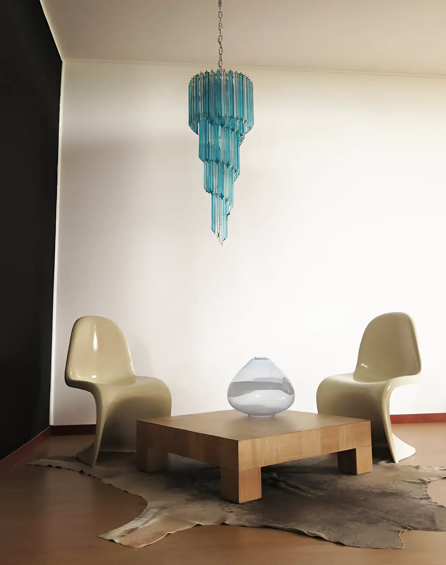 Murano Spiral Transparent Blue Prism Glass Chandelier - Image 4
