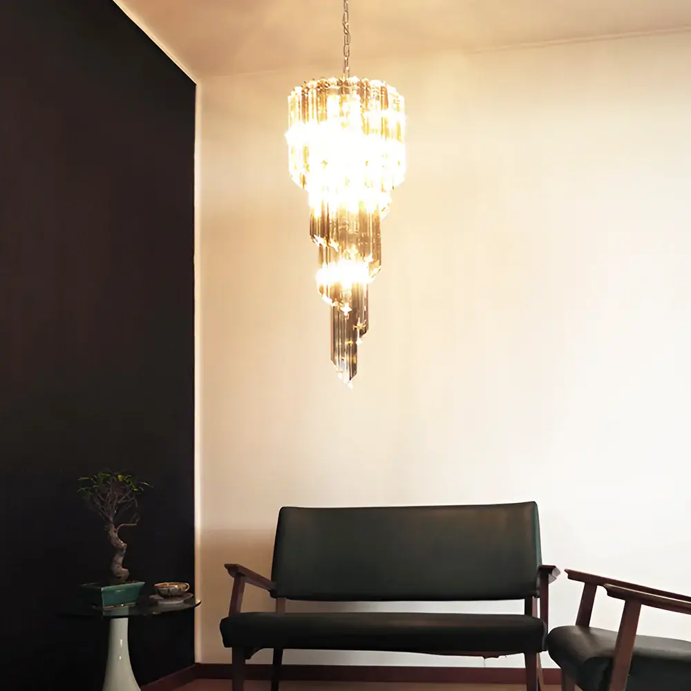 Murano Spiral Transparent Smoked Prism Glass Chandelier - Image 2