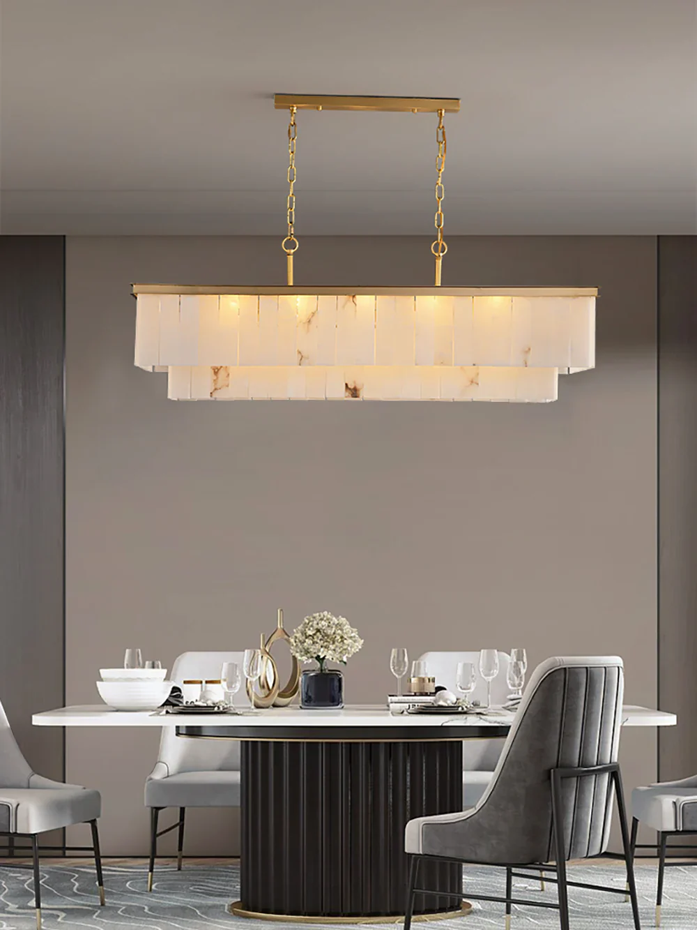 Natural Alabaster Dining Room Chandelier - Image 4