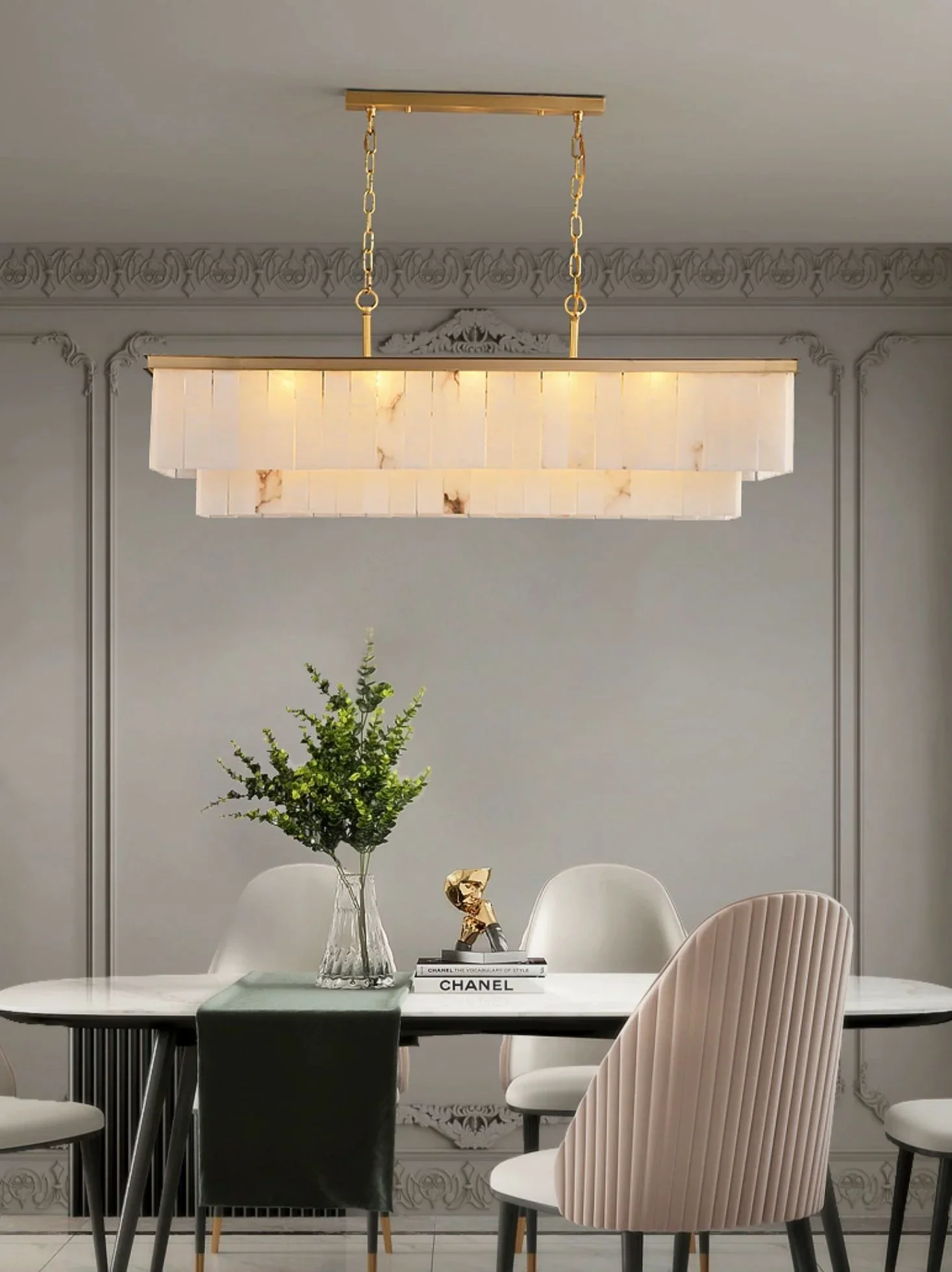 Natural Alabaster Dining Room Chandelier - Image 7
