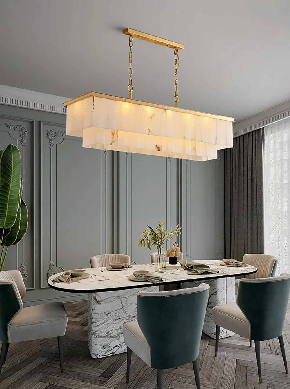 Natural Alabaster Dining Room Chandelier - Image 8