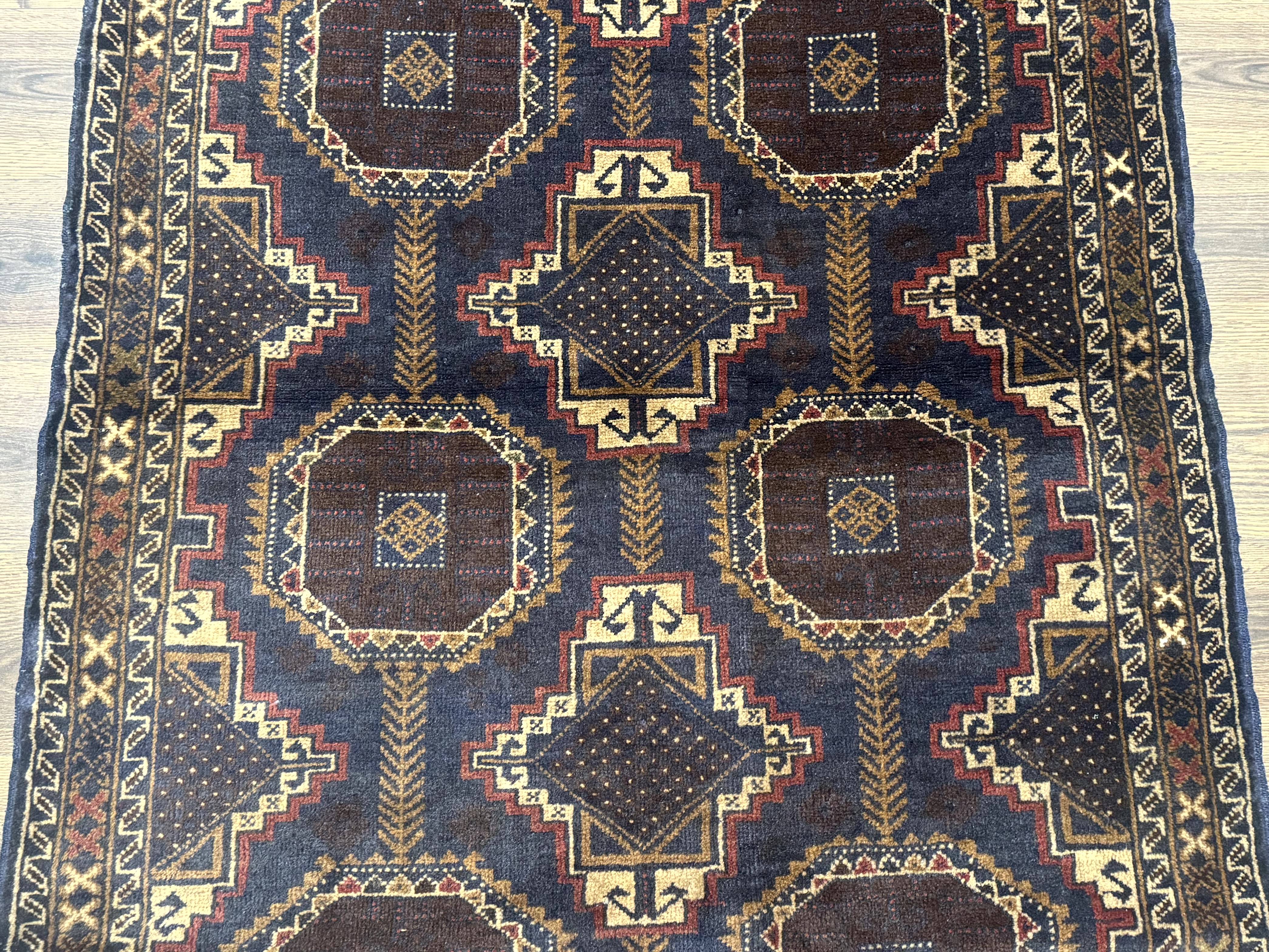 Navy Blue Afghan Balouch Rug 4x6, Handmade, New - Image 3