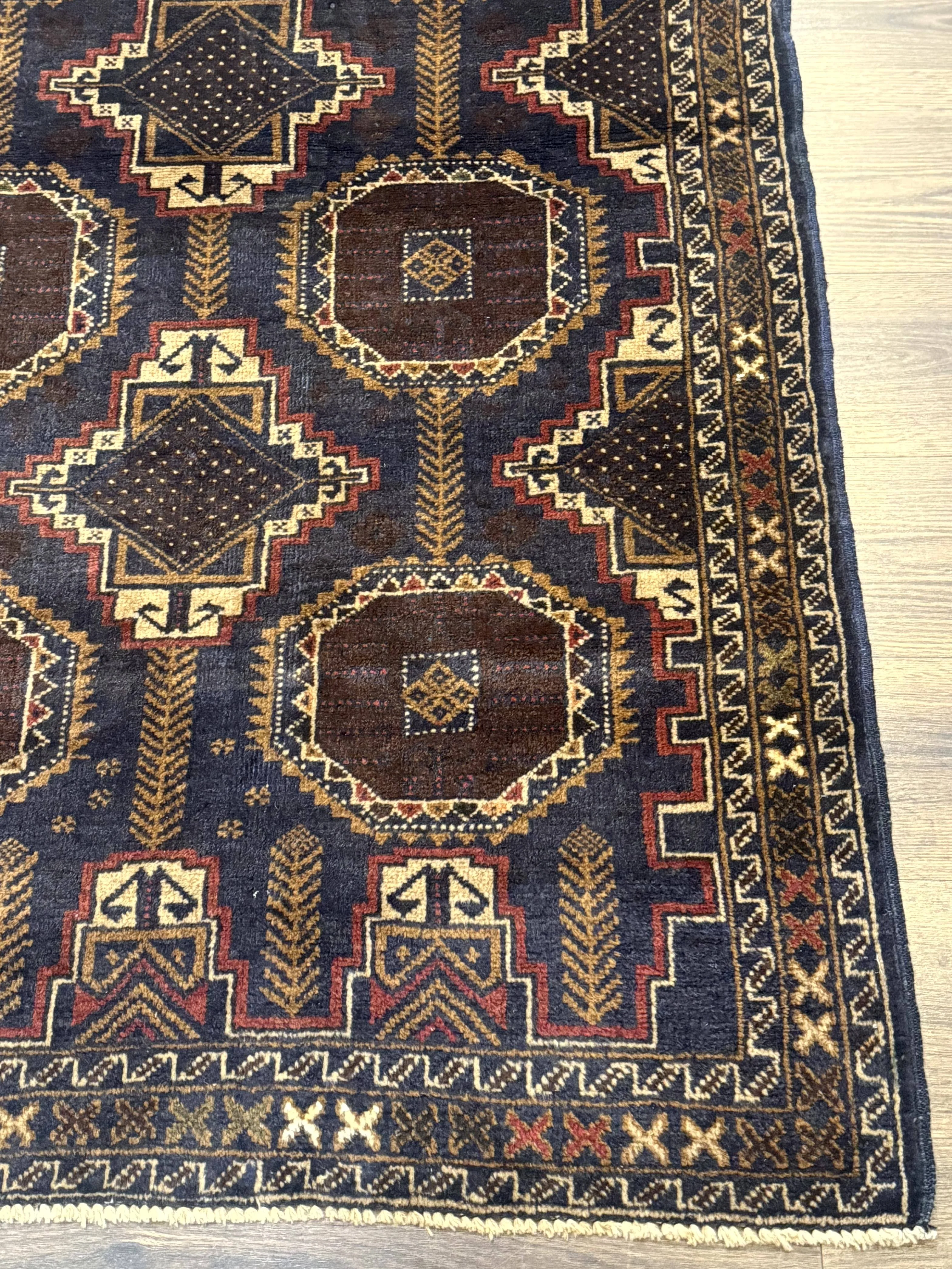 Navy Blue Afghan Balouch Rug 4x6, Handmade, New - Image 8