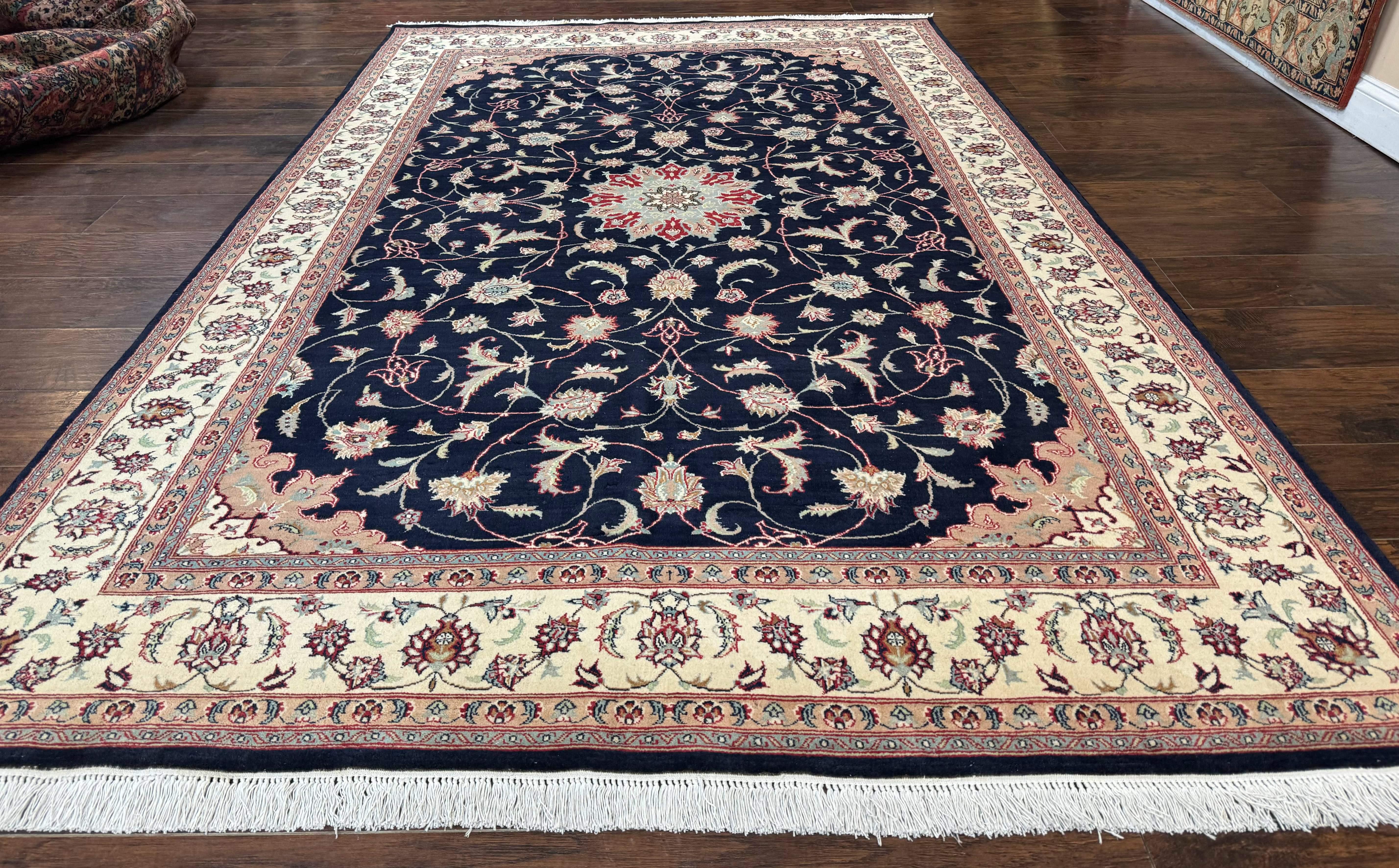 Navy Blue Pak Persian Rug 6x10, Floral Medallion, Traditional Persian Area Rug, Fine 240 KPSI