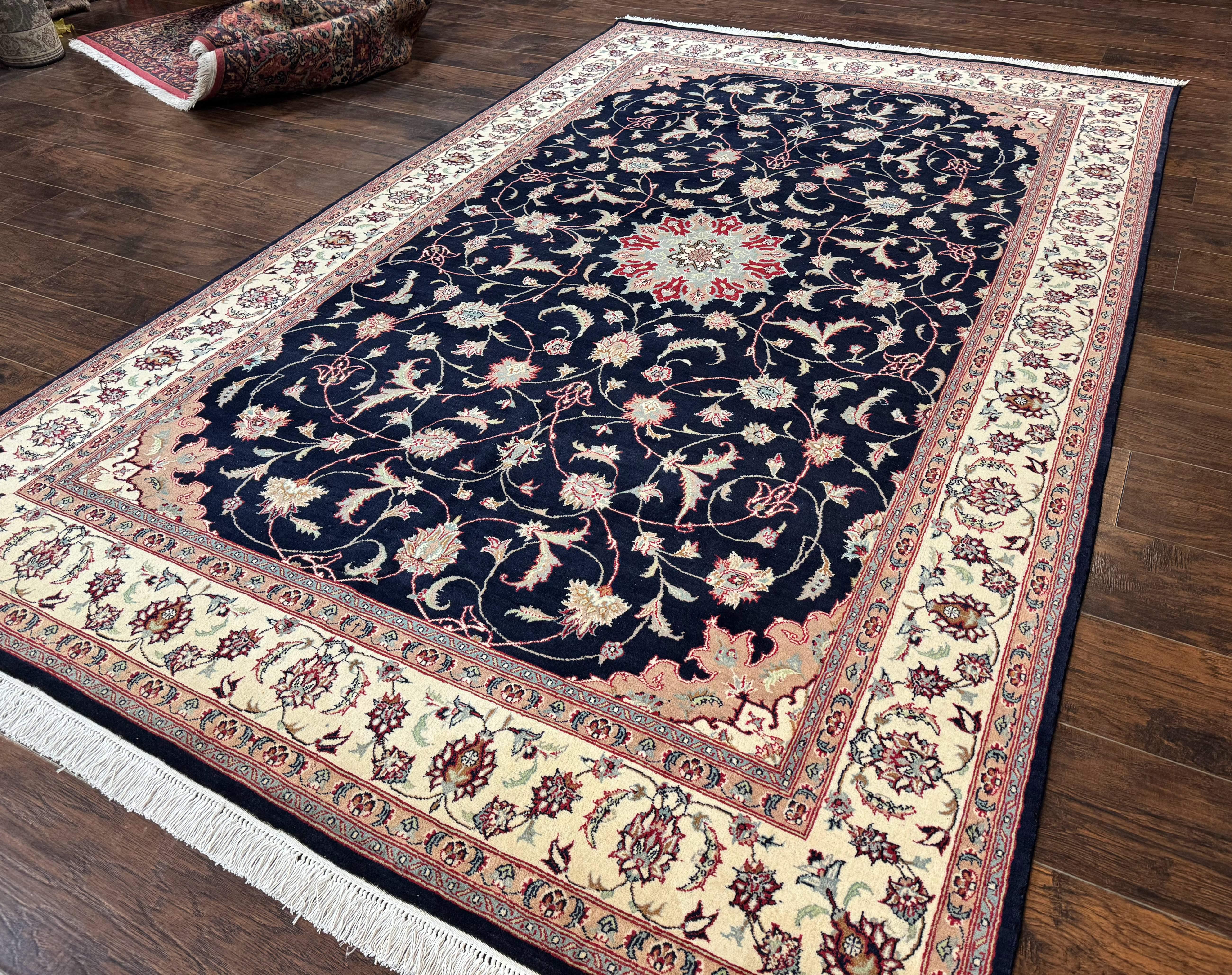 Navy Blue Pak Persian Rug 6x10, Floral Medallion, Traditional Persian Area Rug, Fine 240 KPSI - Image 2
