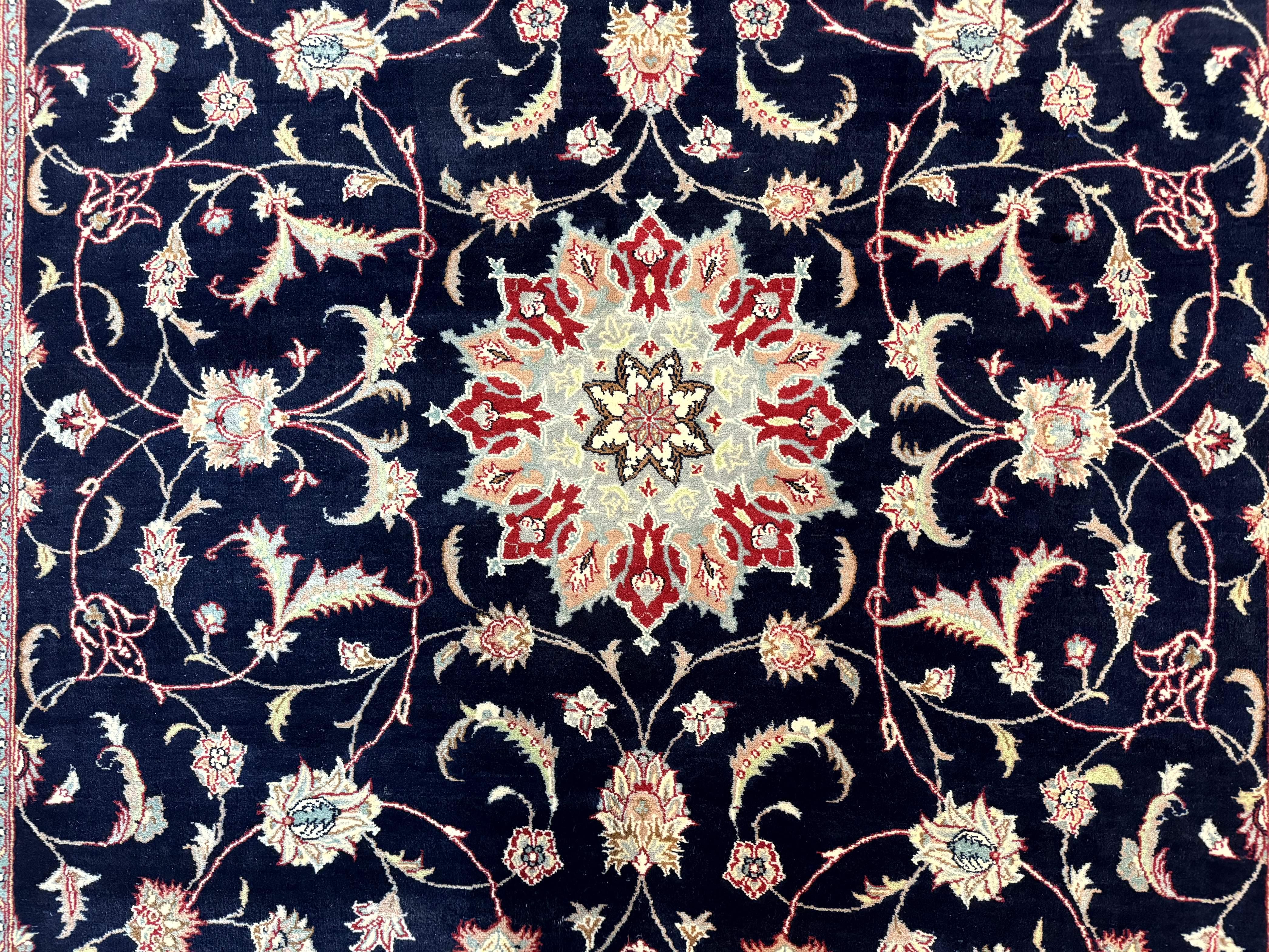 Navy Blue Pak Persian Rug 6x10, Floral Medallion, Traditional Persian Area Rug, Fine 240 KPSI - Image 4