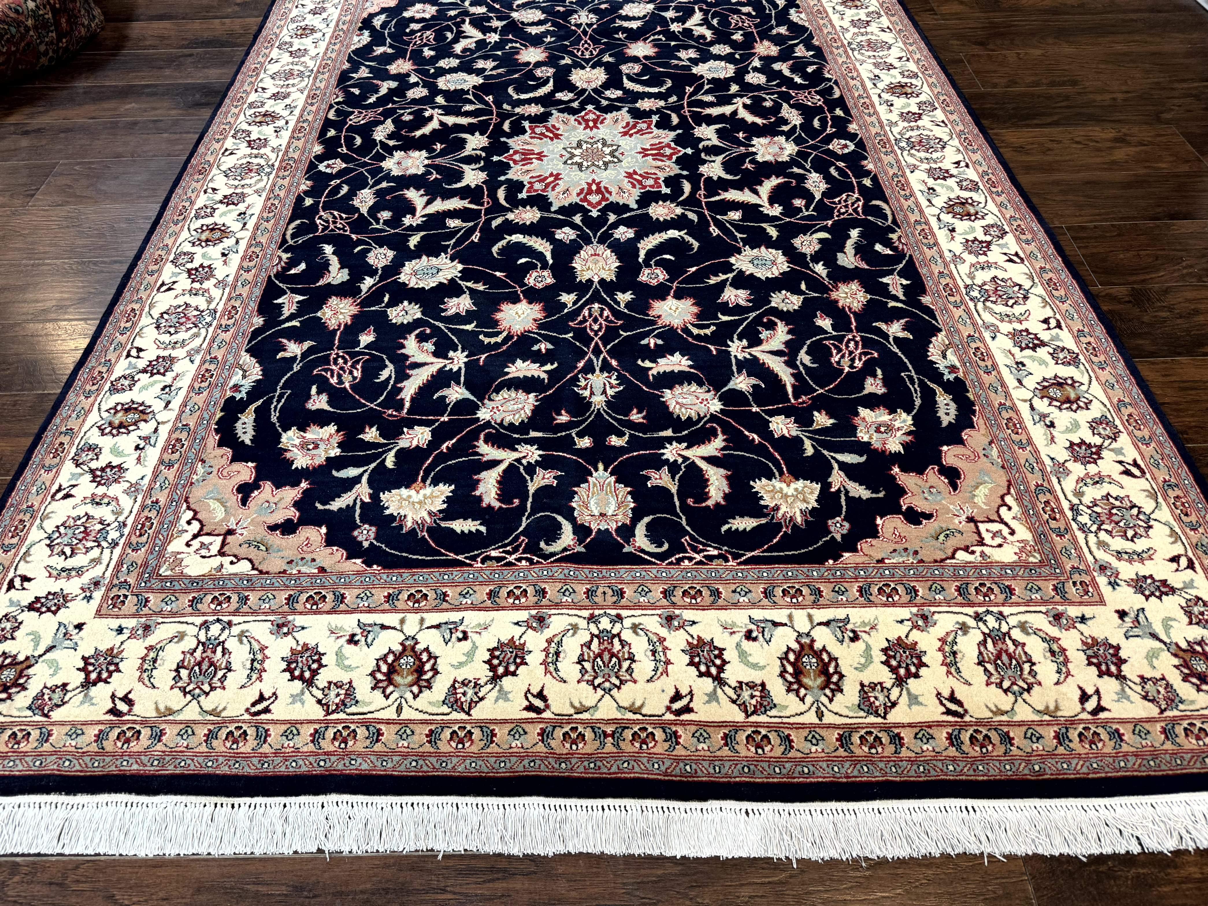 Navy Blue Pak Persian Rug 6x10, Floral Medallion, Traditional Persian Area Rug, Fine 240 KPSI - Image 5