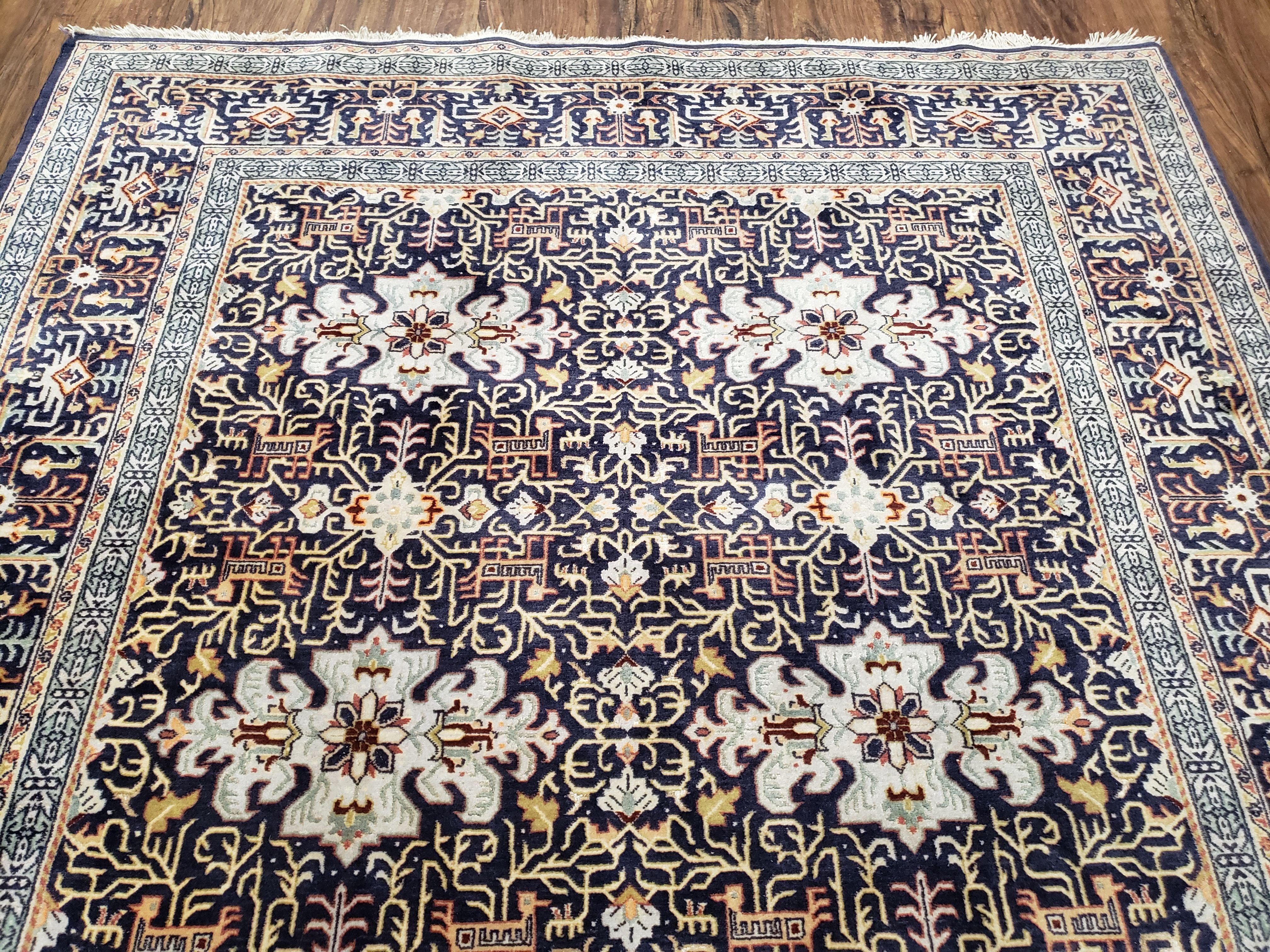 Navy Blue Persian Kashan Rug, Hand-Knotted, Wool, 4' 8" x 7' 4", Pair B - Image 12