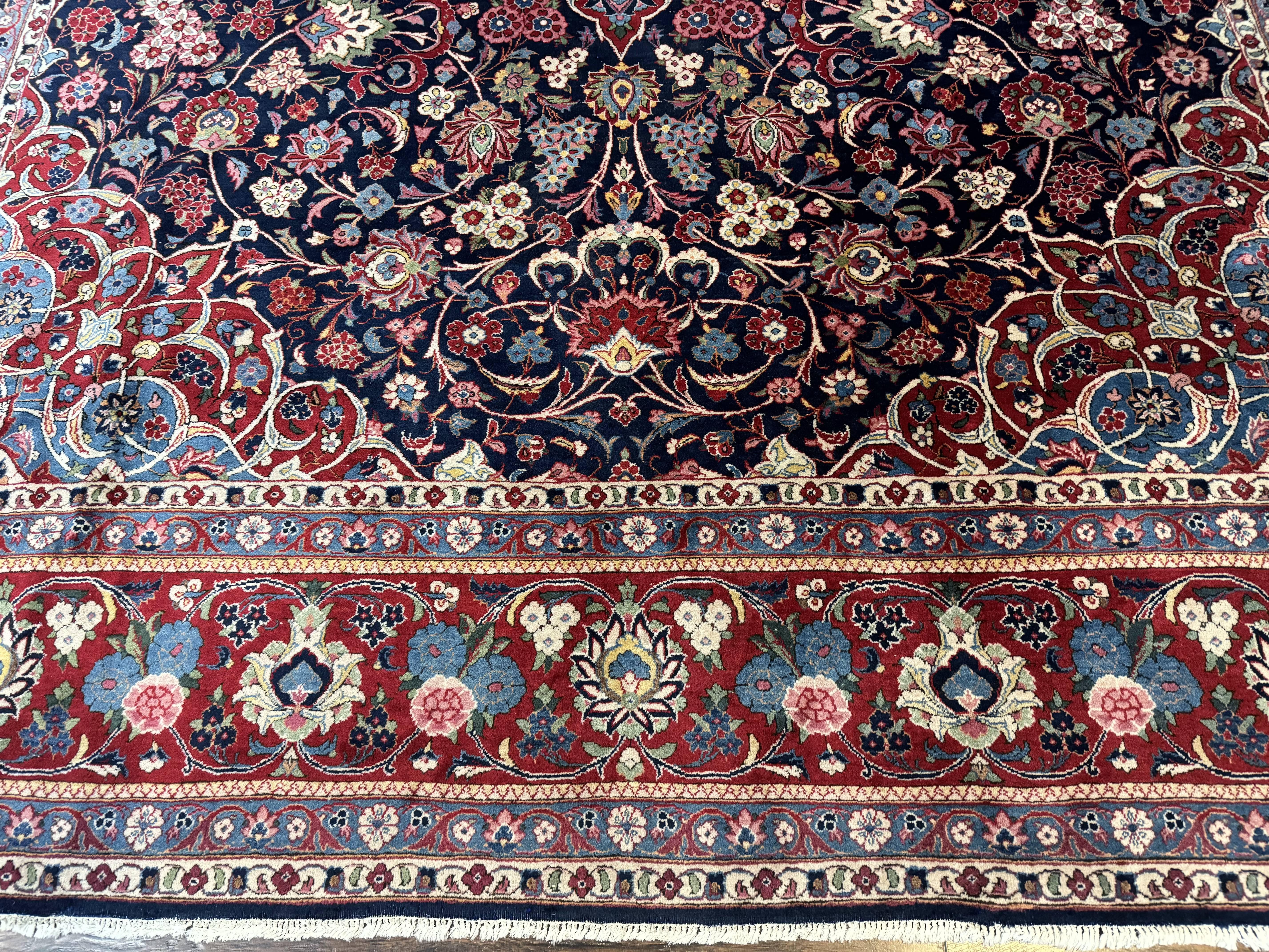 Navy Blue Persian Rug 9x12, Antique Persian Carpet, Kork Wool, 200 KPSI, Persian Kashan Rug - Image 5