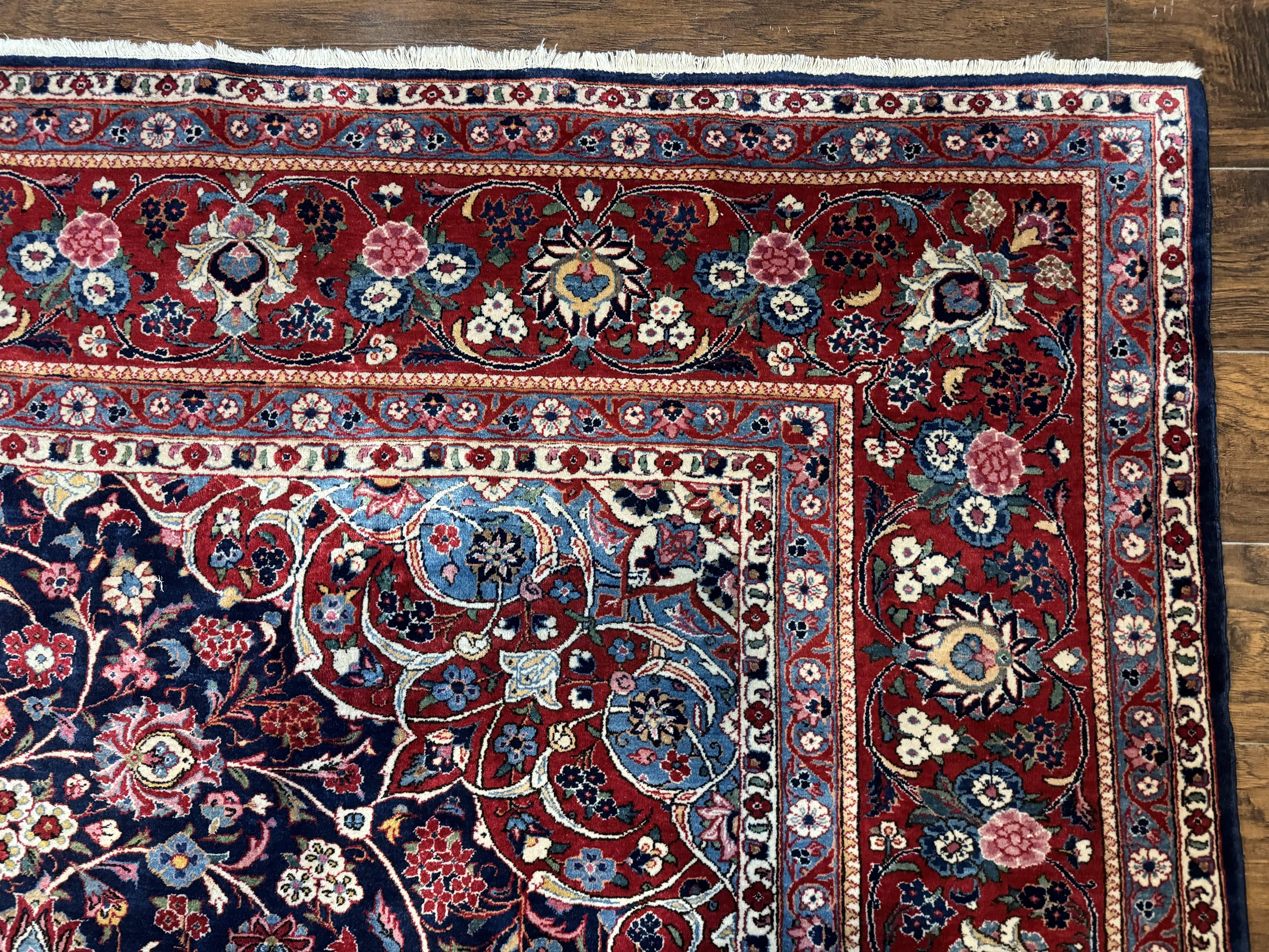 Navy Blue Persian Rug 9x12, Antique Persian Carpet, Kork Wool, 200 KPSI, Persian Kashan Rug - Image 7