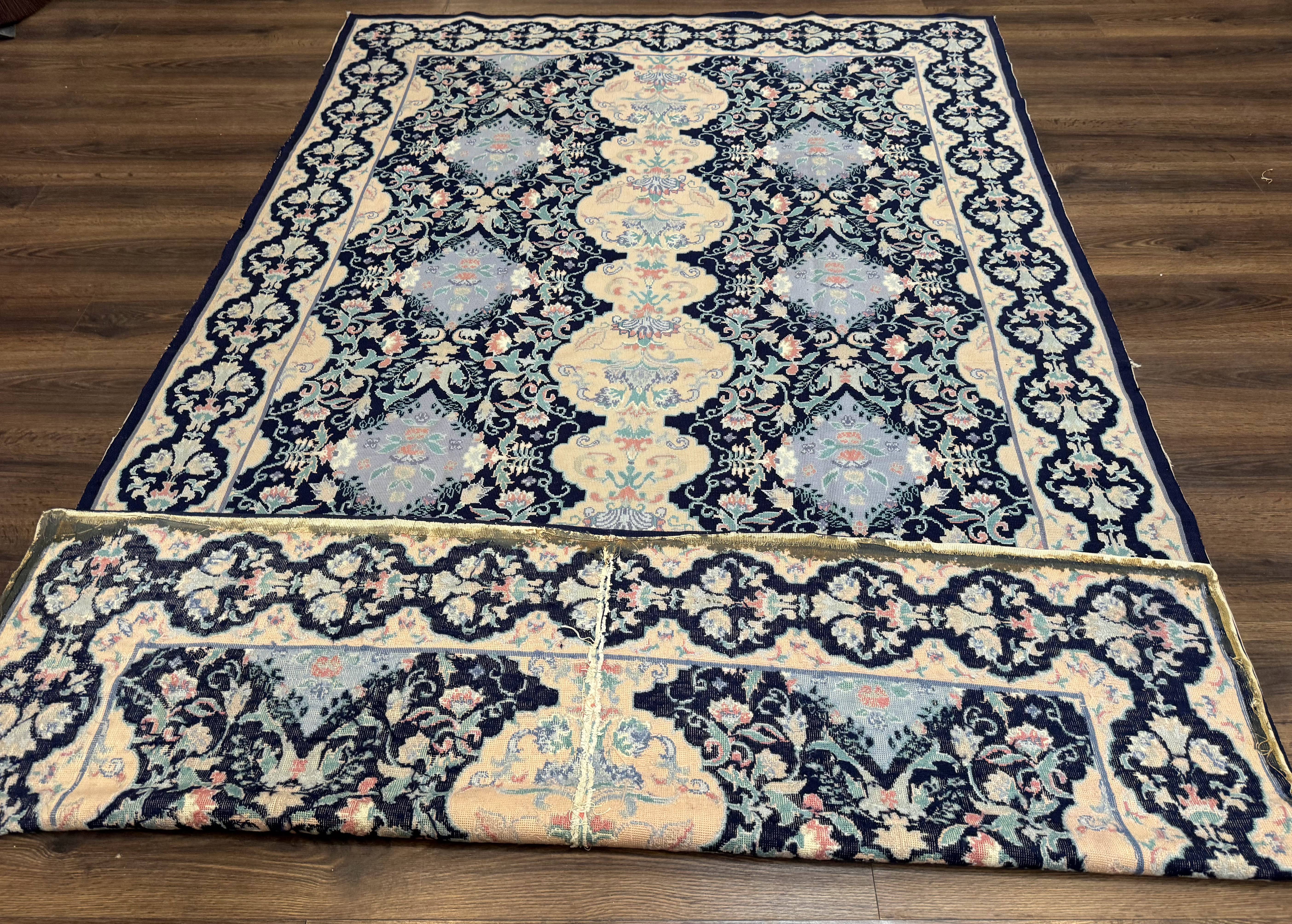 Needlepoint Rug 6x9, Ivory and Navy Blue - Image 10