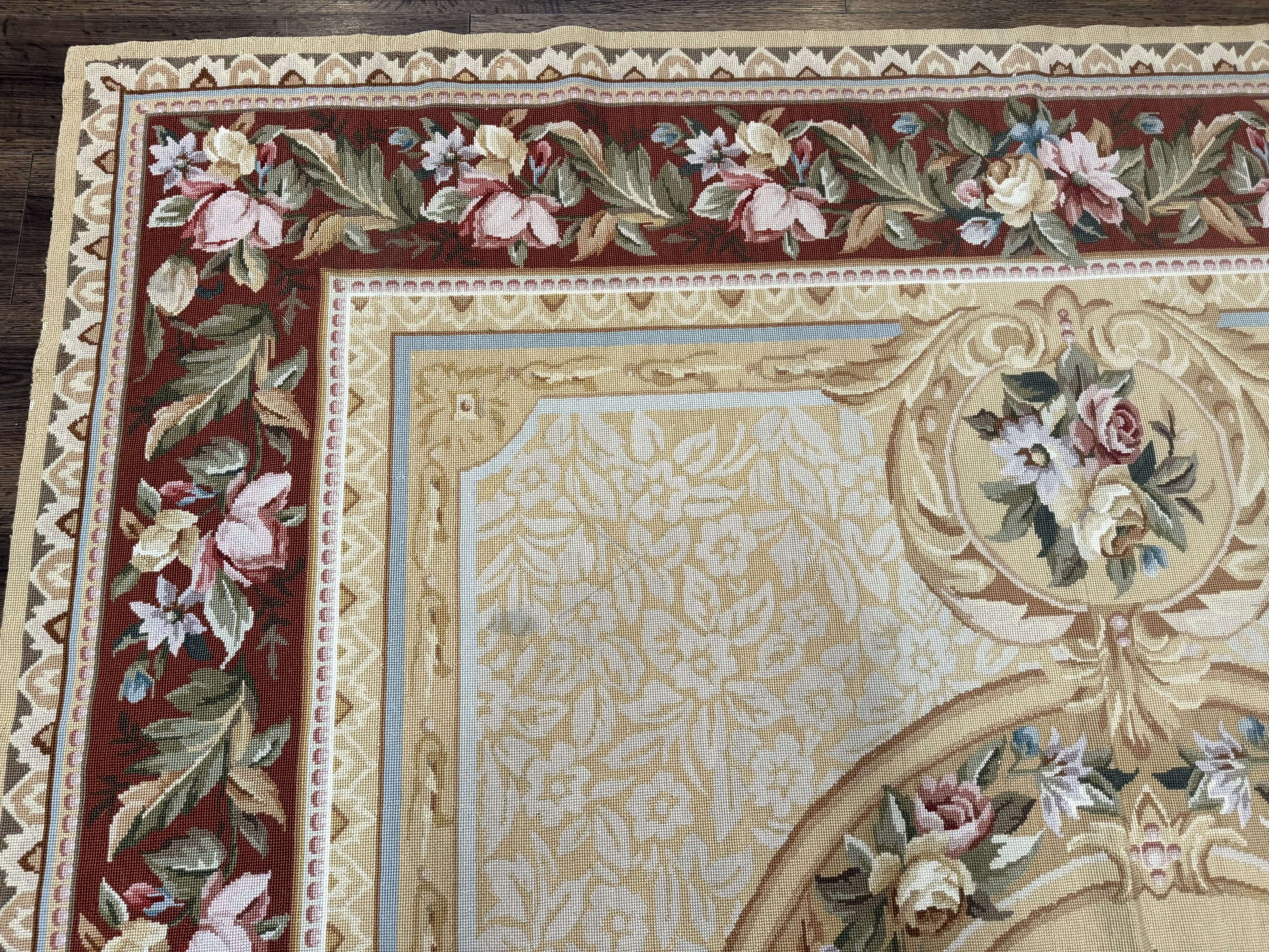 Needlepoint Rug 8x10, Aubusson Savonnerie European Carpet, Floral, Elegant - Image 6