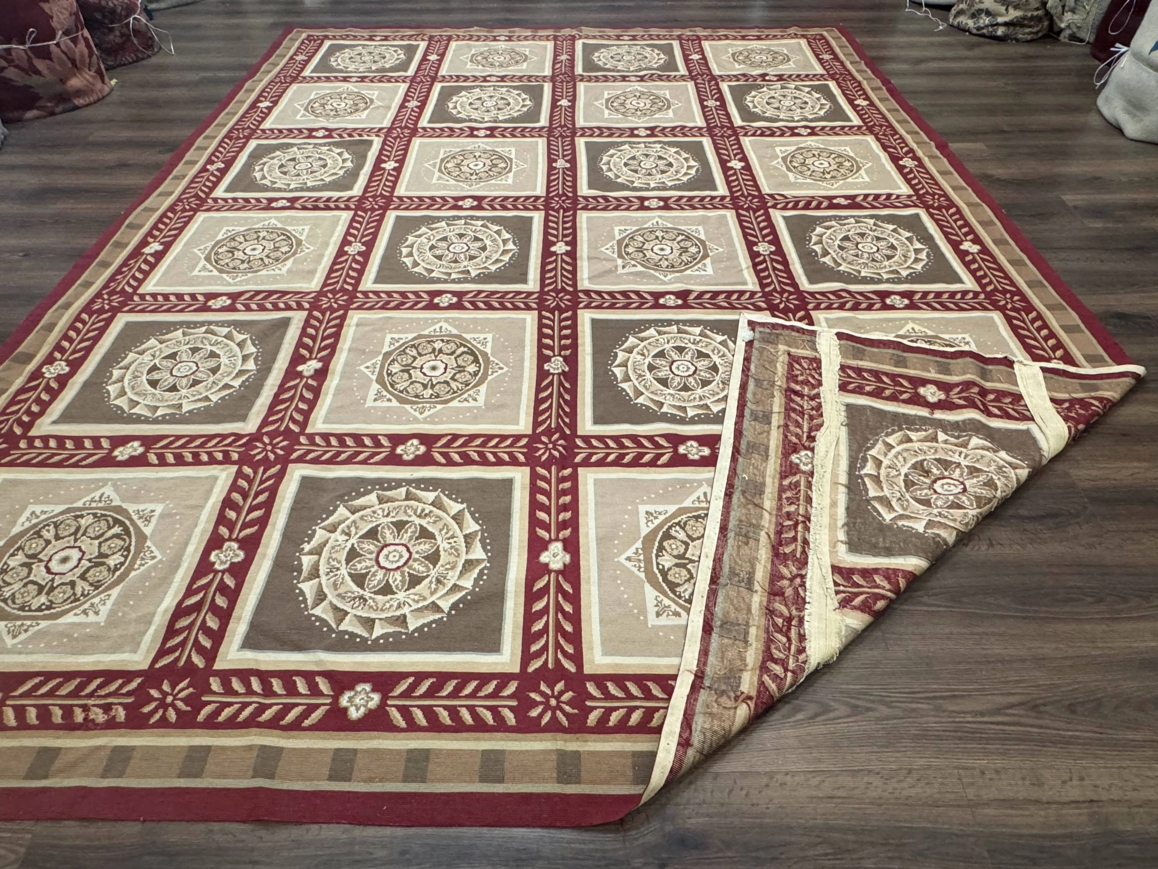 Needlepoint Rug 9x12, Panel Design, Burgundy Taupe, Elegant - Image 10