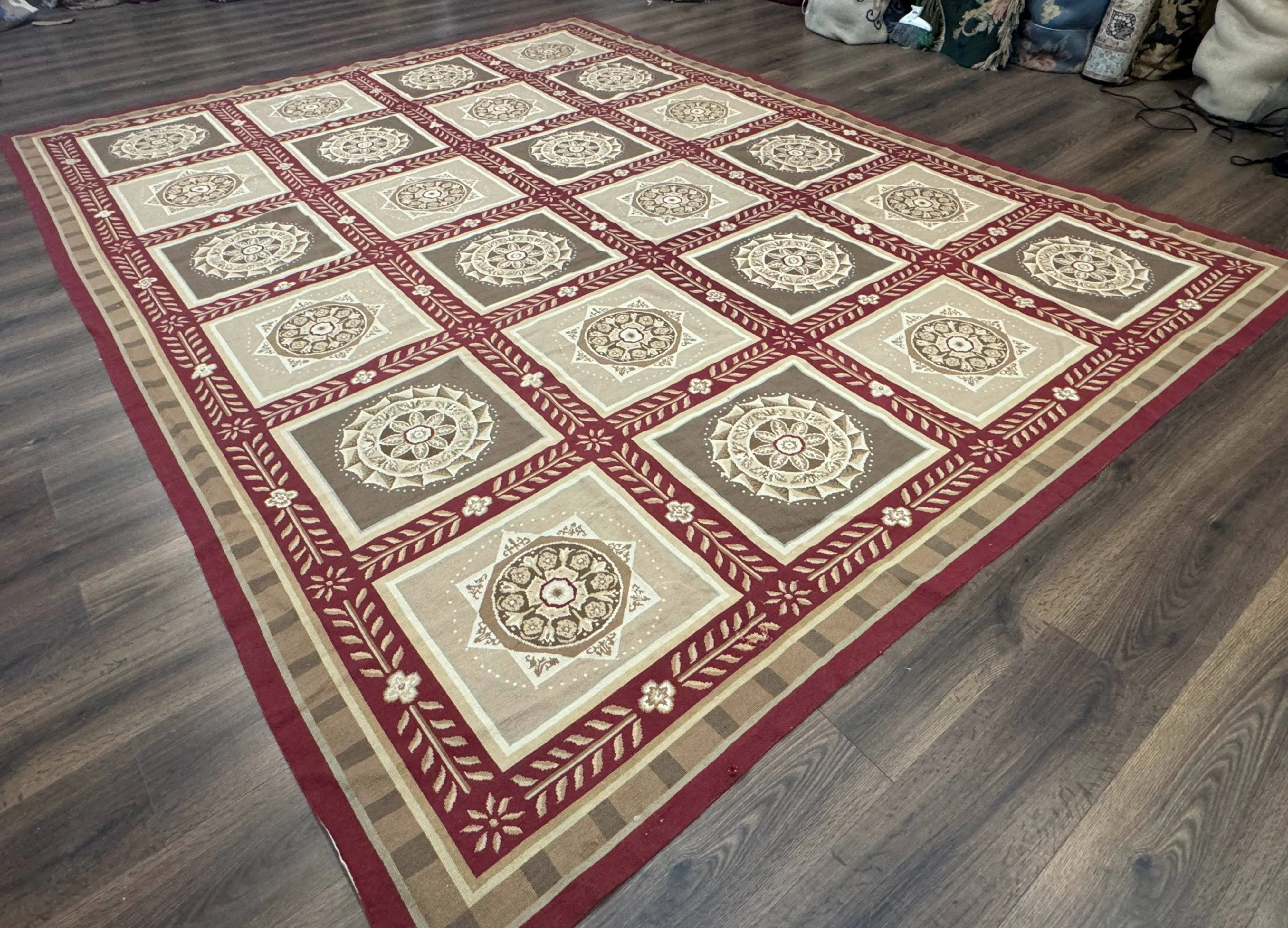 Needlepoint Rug 9x12, Panel Design, Burgundy Taupe, Elegant - Image 11