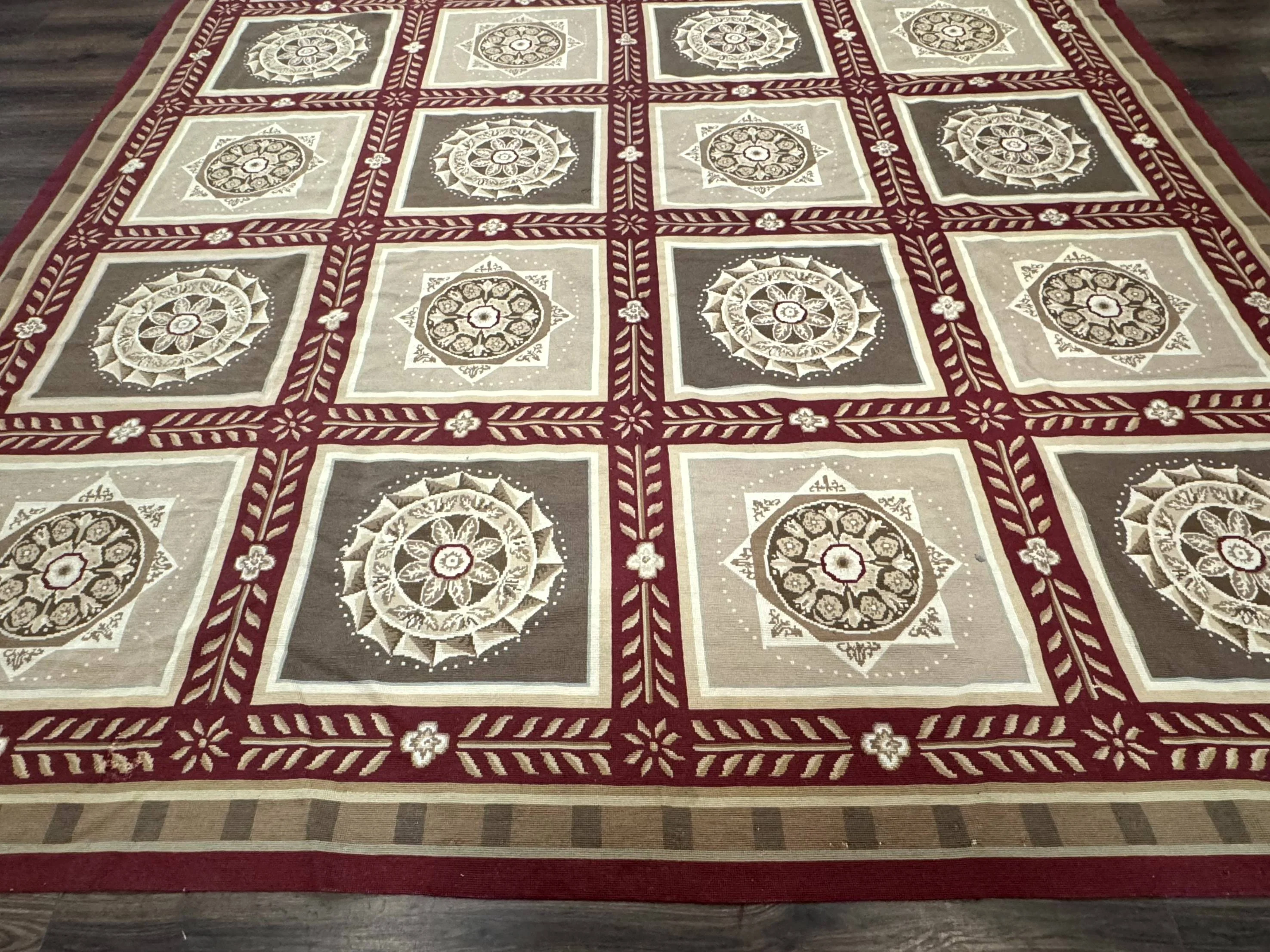 Needlepoint Rug 9x12, Panel Design, Burgundy Taupe, Elegant - Image 5