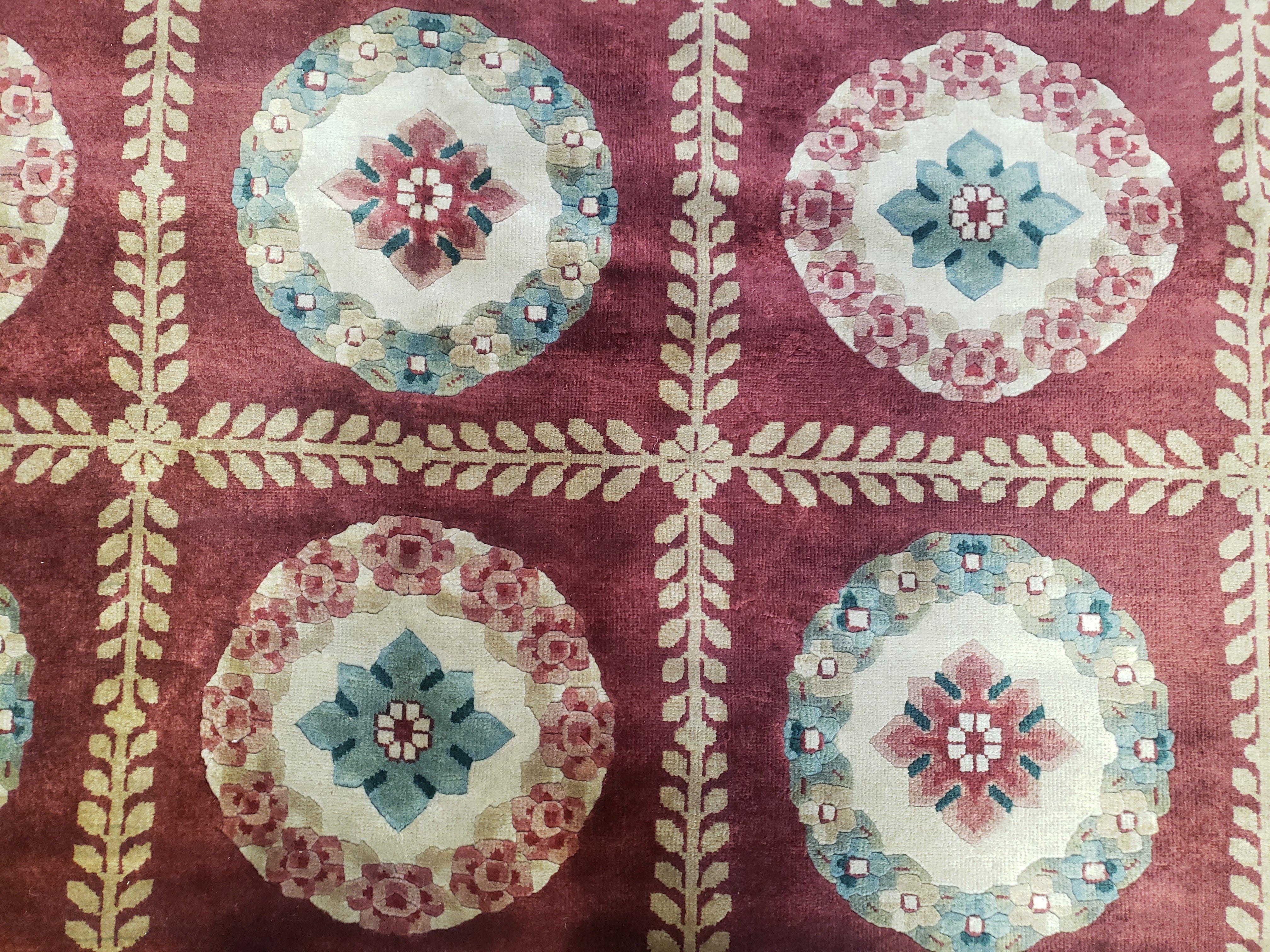Nepalese Aubusson Panel Rug 6x9, Red & Ivory Soft Plush Tibetan Pile Rug, Wool Hand-Knotted Carpet, 6 x 9 Elegant Area Rug, Office Room Rug - Image 4