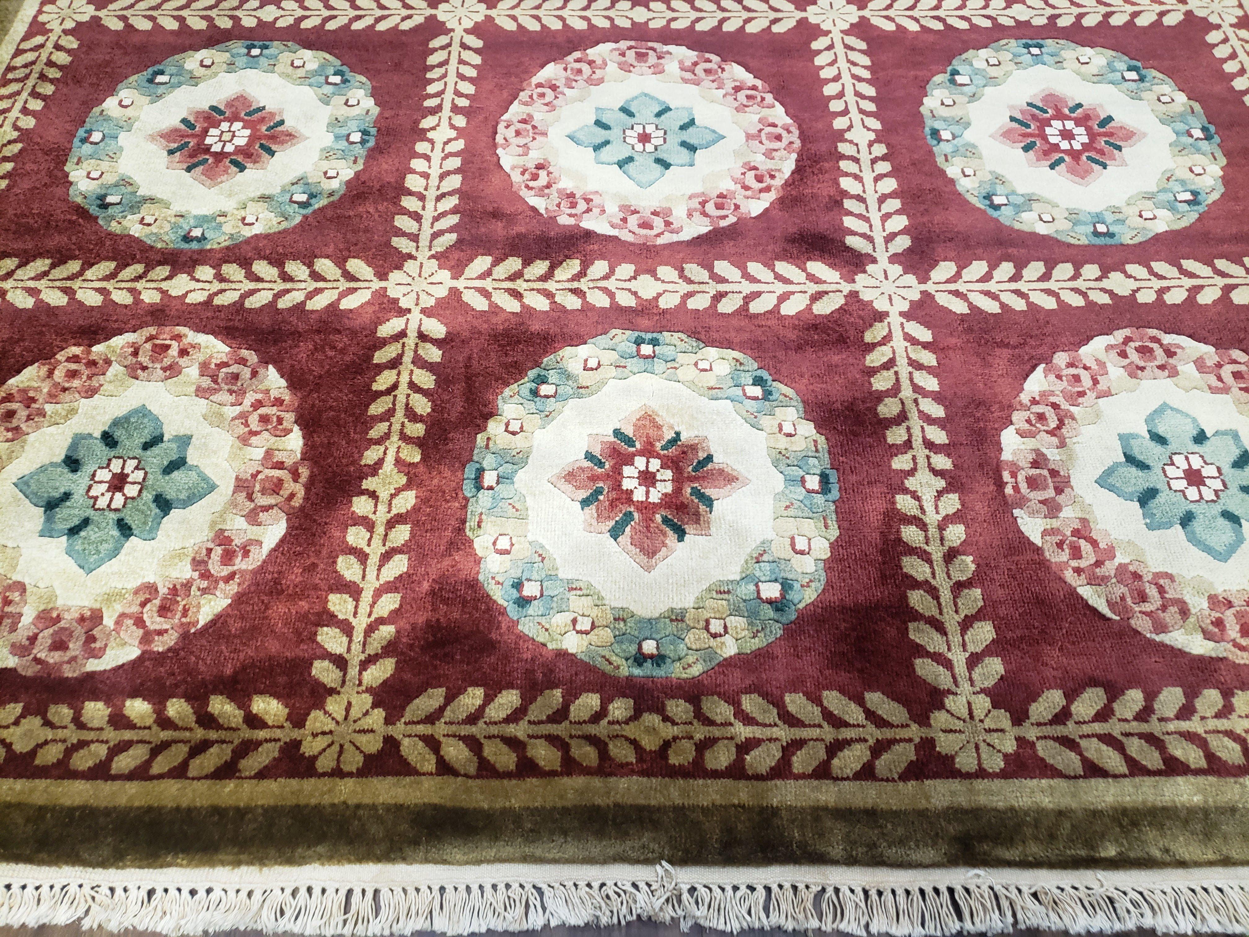 Nepalese Aubusson Panel Rug 6x9, Red & Ivory Soft Plush Tibetan Pile Rug, Wool Hand-Knotted Carpet, 6 x 9 Elegant Area Rug, Office Room Rug - Image 5