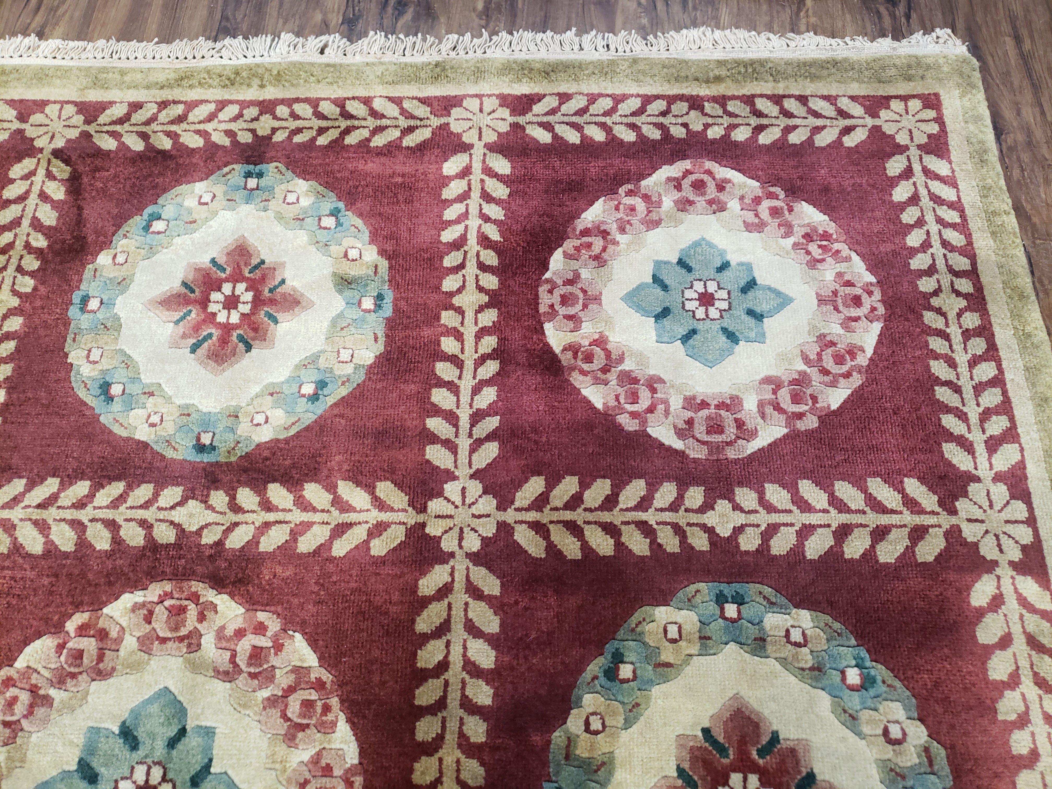 Nepalese Aubusson Panel Rug 6x9, Red & Ivory Soft Plush Tibetan Pile Rug, Wool Hand-Knotted Carpet, 6 x 9 Elegant Area Rug, Office Room Rug - Image 7
