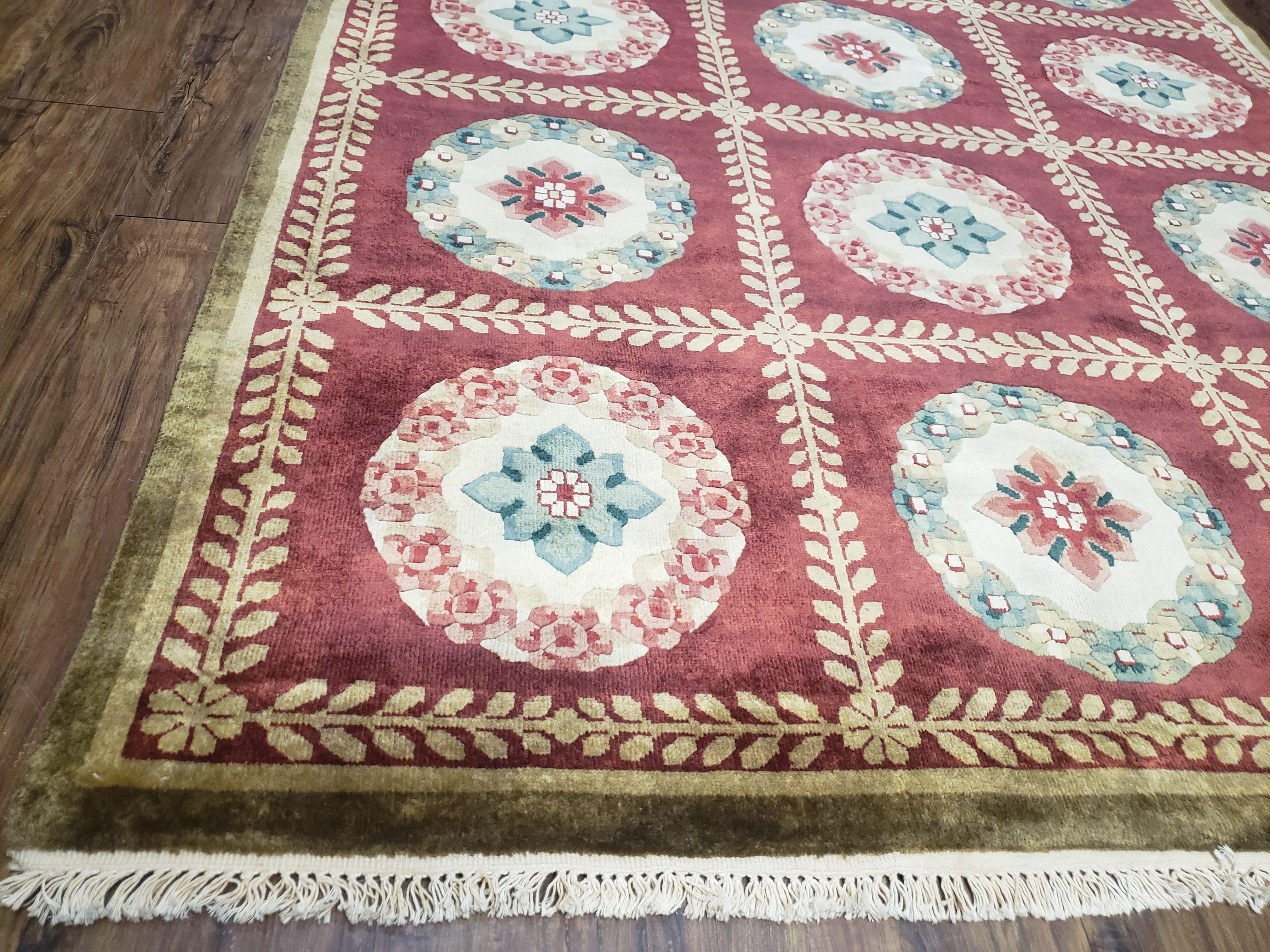 Nepalese Aubusson Panel Rug 6x9, Red & Ivory Soft Plush Tibetan Pile Rug, Wool Hand-Knotted Carpet, 6 x 9 Elegant Area Rug, Office Room Rug - Image 8