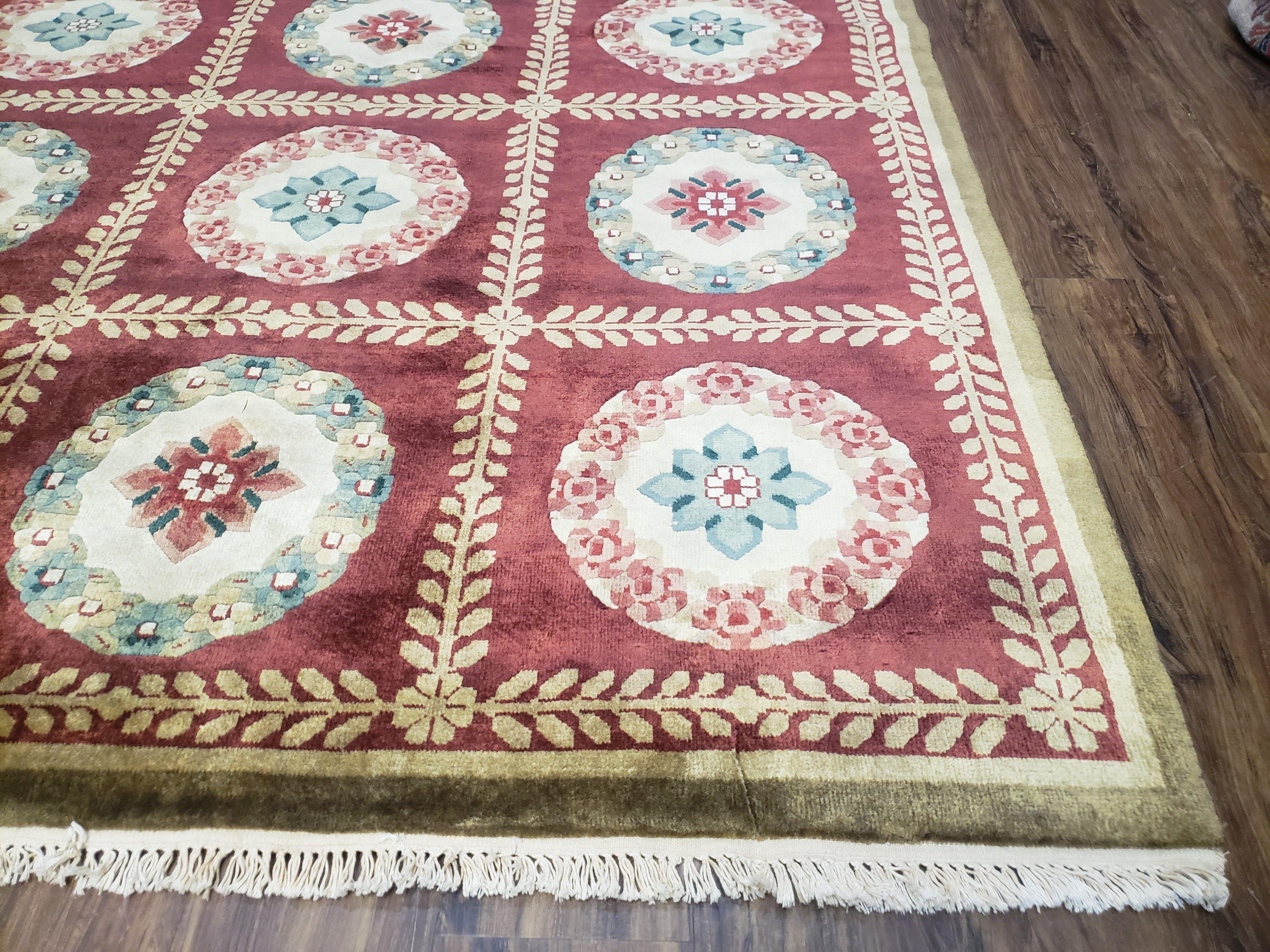 Nepalese Aubusson Panel Rug 6x9, Red & Ivory Soft Plush Tibetan Pile Rug, Wool Hand-Knotted Carpet, 6 x 9 Elegant Area Rug, Office Room Rug - Image 9