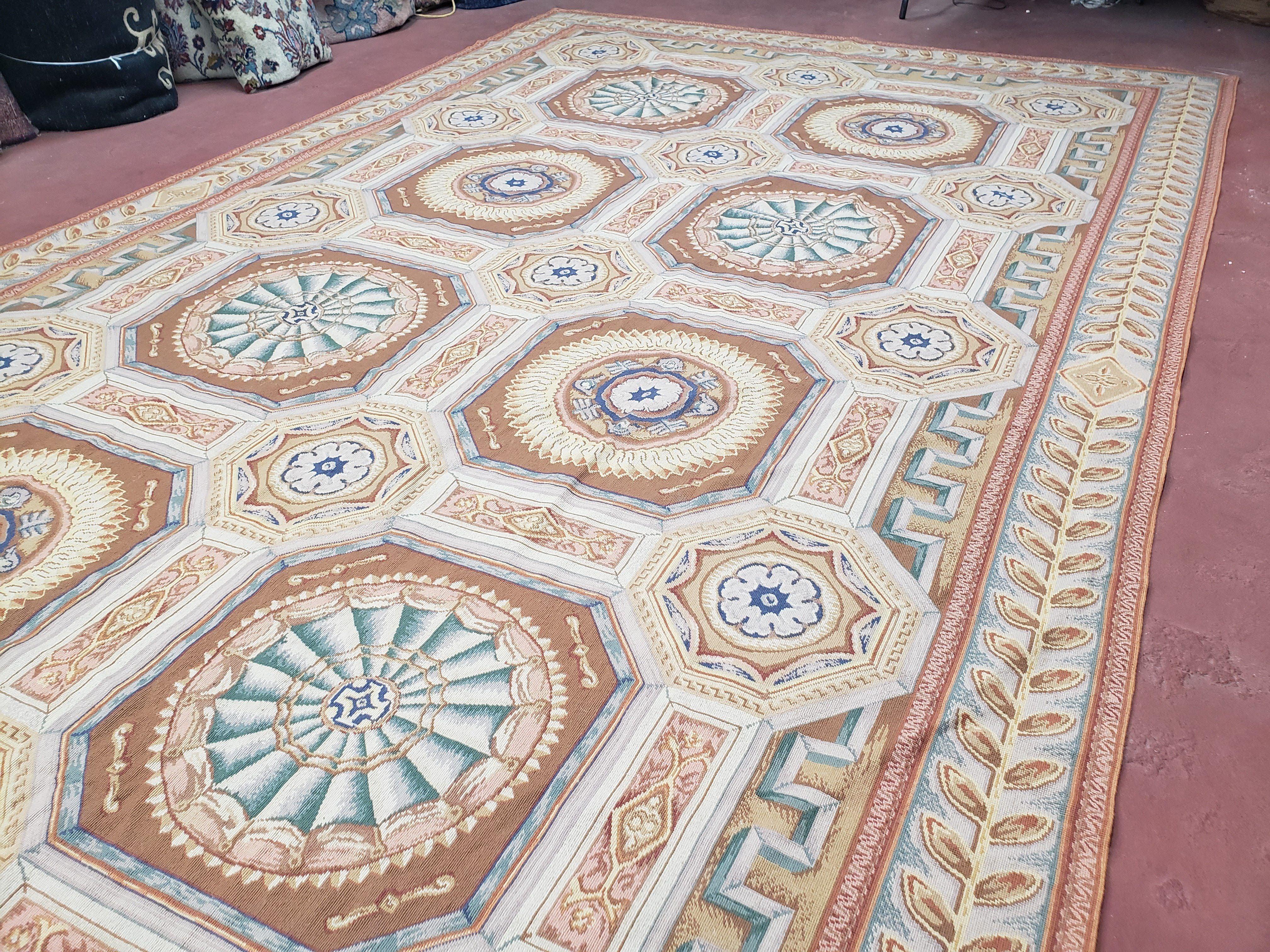 New Chinese Needlepoint Rug 8x14 - 9x14, French European Panel Design, Elegant Dining Room Rug, Flatweave Hand Woven Carpet, Handmade, Wool - Image 11