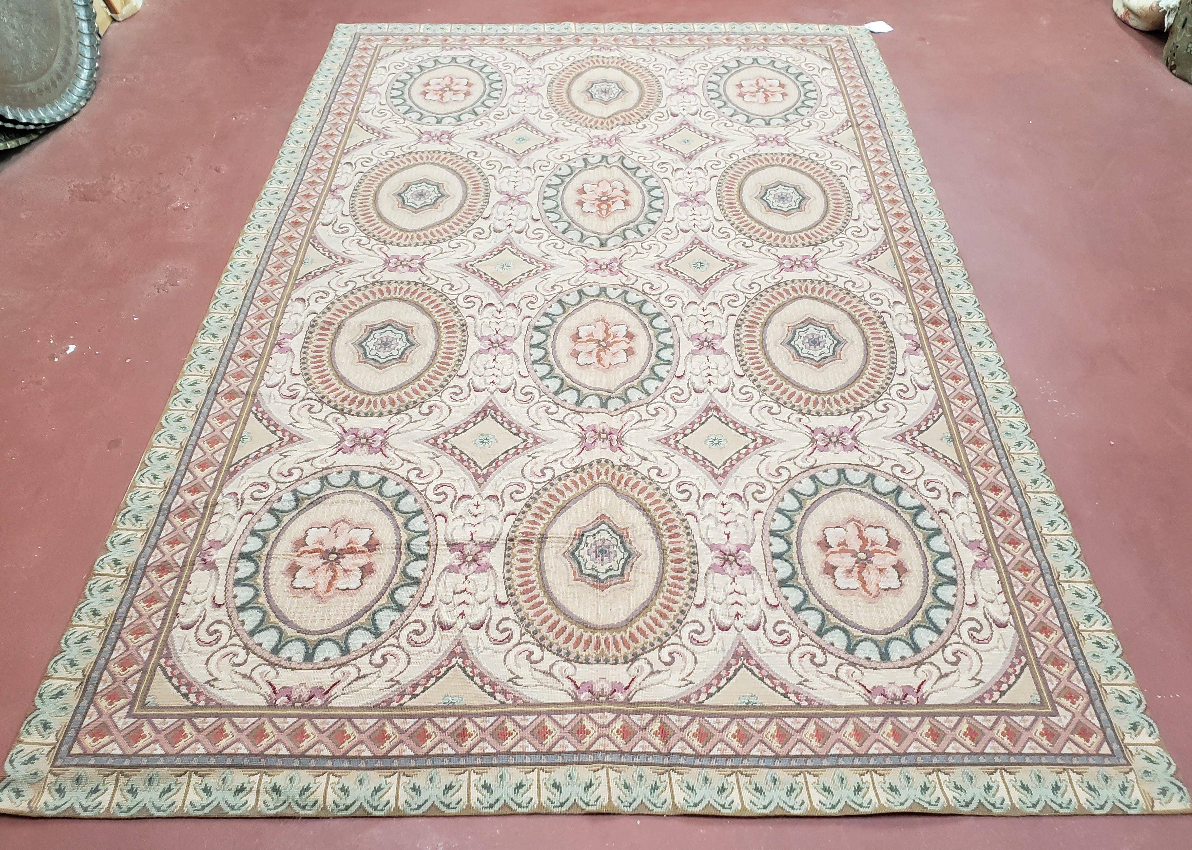 New Needlepoint Rug, 6x9 Needlepoint Carpet, Flatweave Rug, Vicotorian French European English Decor, Elegant Rug for Living Room, Handmade