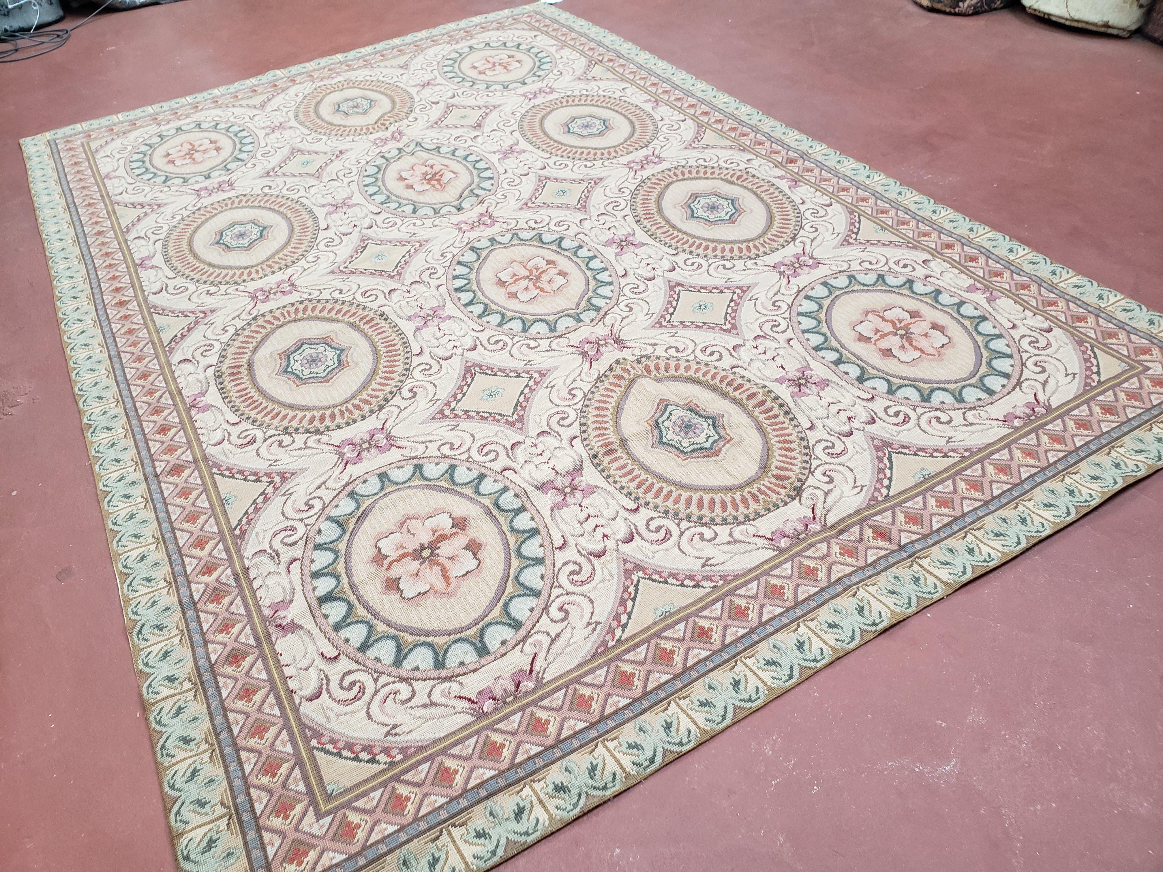 New Needlepoint Rug, 6x9 Needlepoint Carpet, Flatweave Rug, Vicotorian French European English Decor, Elegant Rug for Living Room, Handmade - Image 2