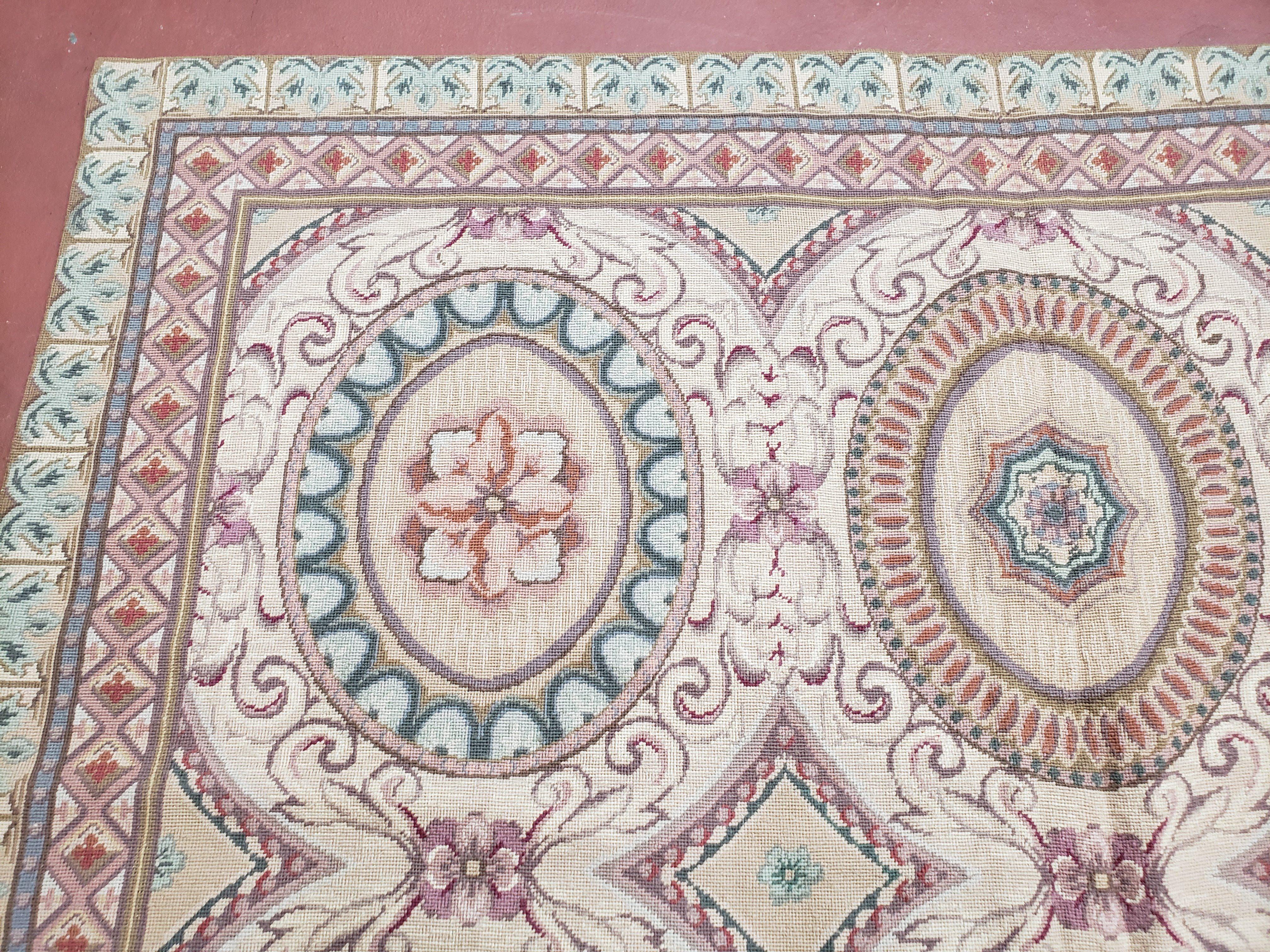 New Needlepoint Rug, 6x9 Needlepoint Carpet, Flatweave Rug, Vicotorian French European English Decor, Elegant Rug for Living Room, Handmade - Image 6