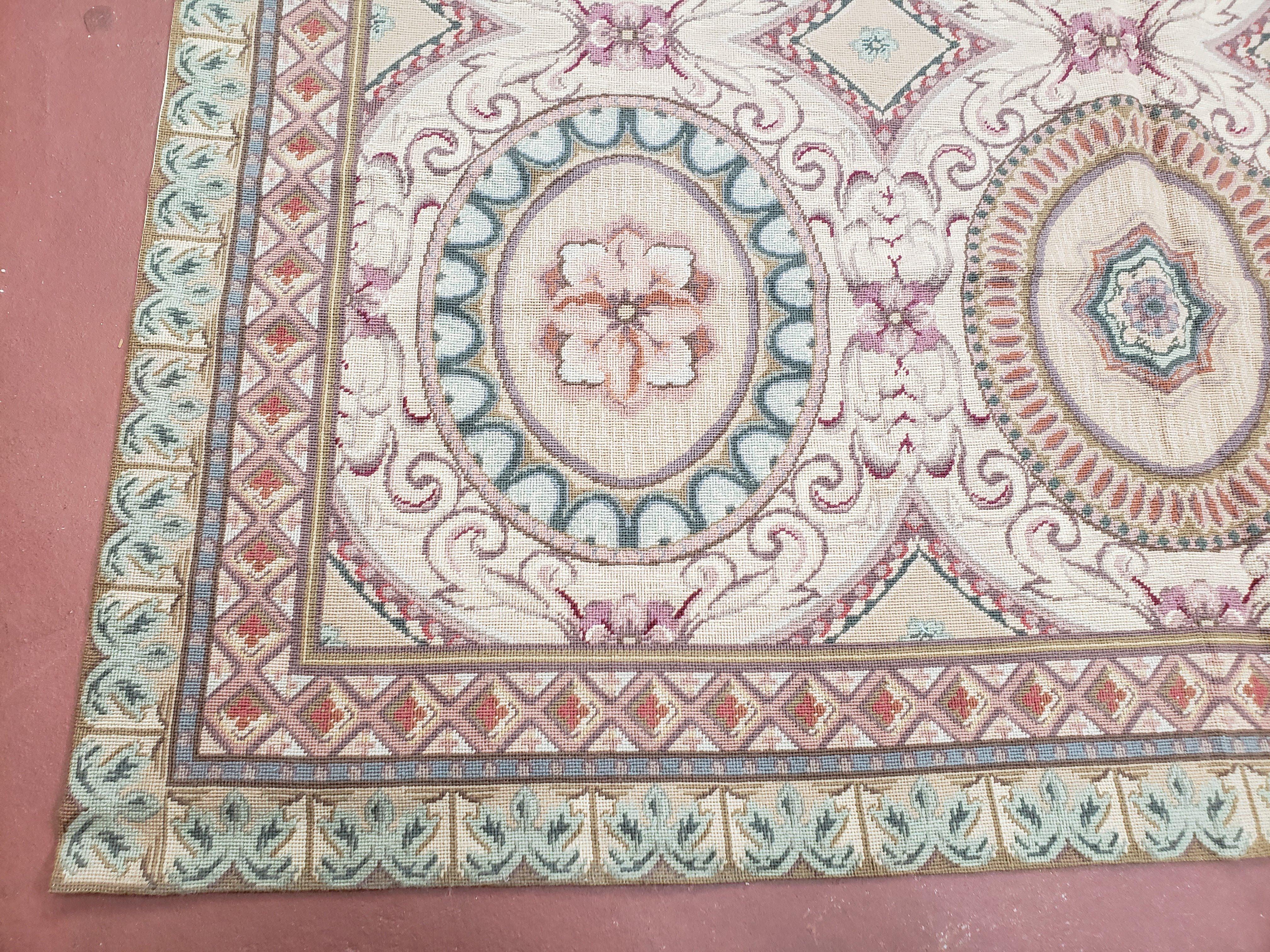 New Needlepoint Rug, 6x9 Needlepoint Carpet, Flatweave Rug, Vicotorian French European English Decor, Elegant Rug for Living Room, Handmade - Image 8