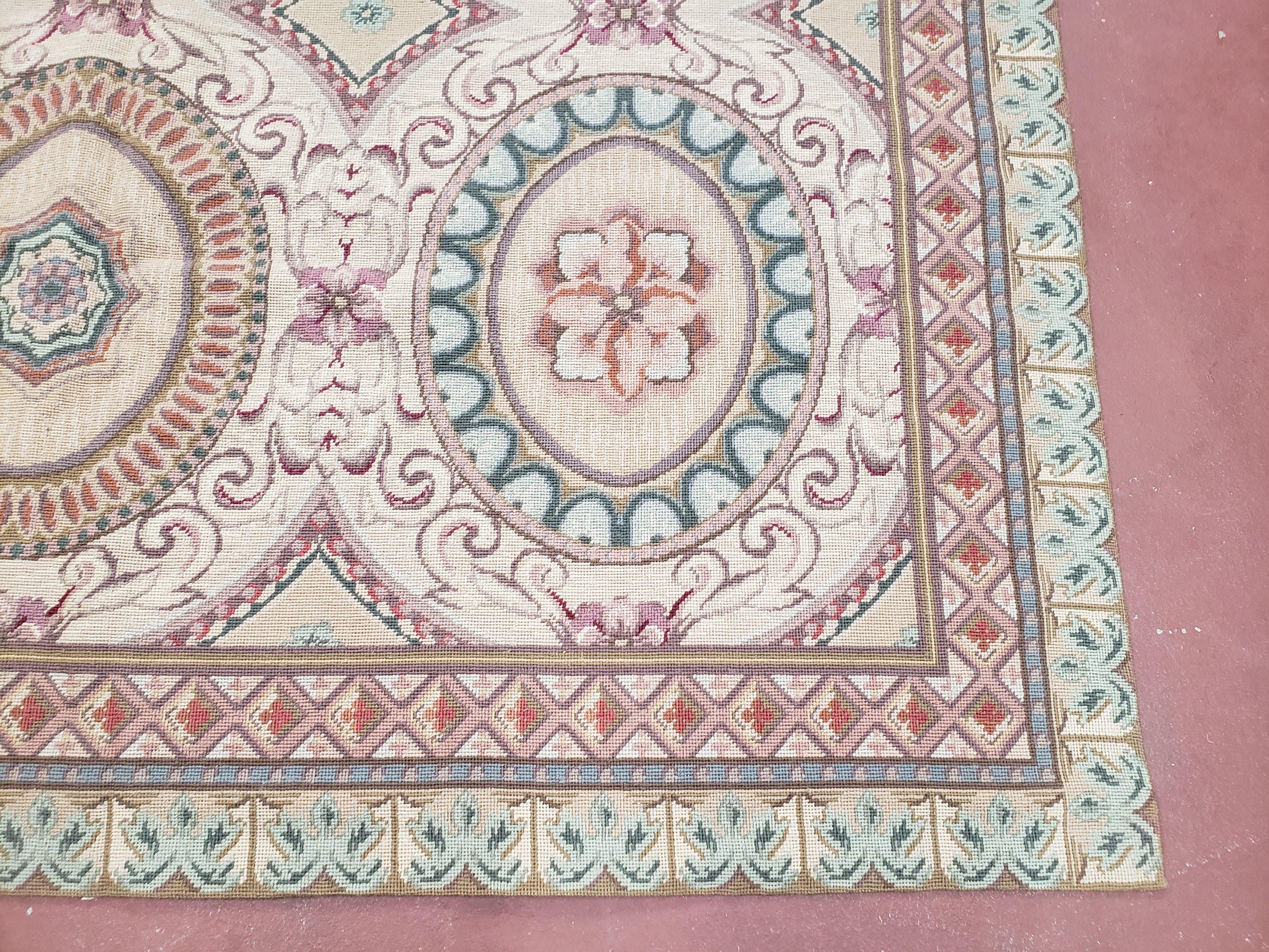 New Needlepoint Rug, 6x9 Needlepoint Carpet, Flatweave Rug, Vicotorian French European English Decor, Elegant Rug for Living Room, Handmade - Image 9