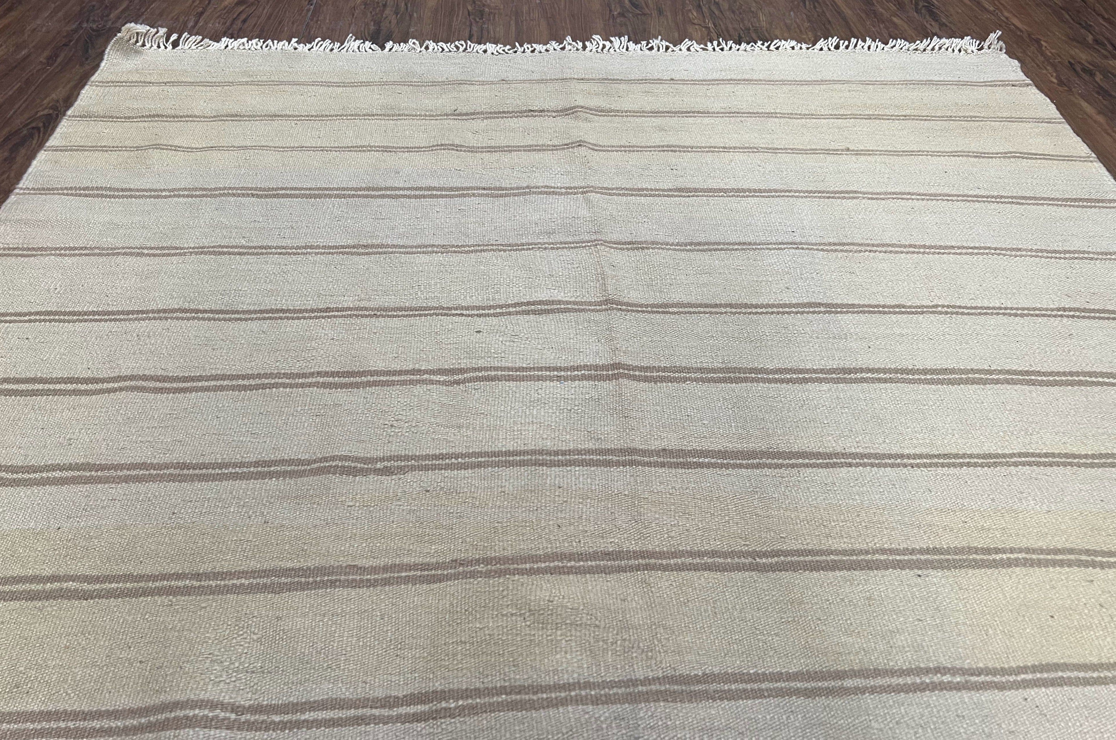 New Turkish Kilim Rug 5x8 Flatweave Carpet, Bohemian Rug, Contemporary Rug, Hand Woven, Wool Area Rug, Gray and Taupe, Striped Pattern - Image 4
