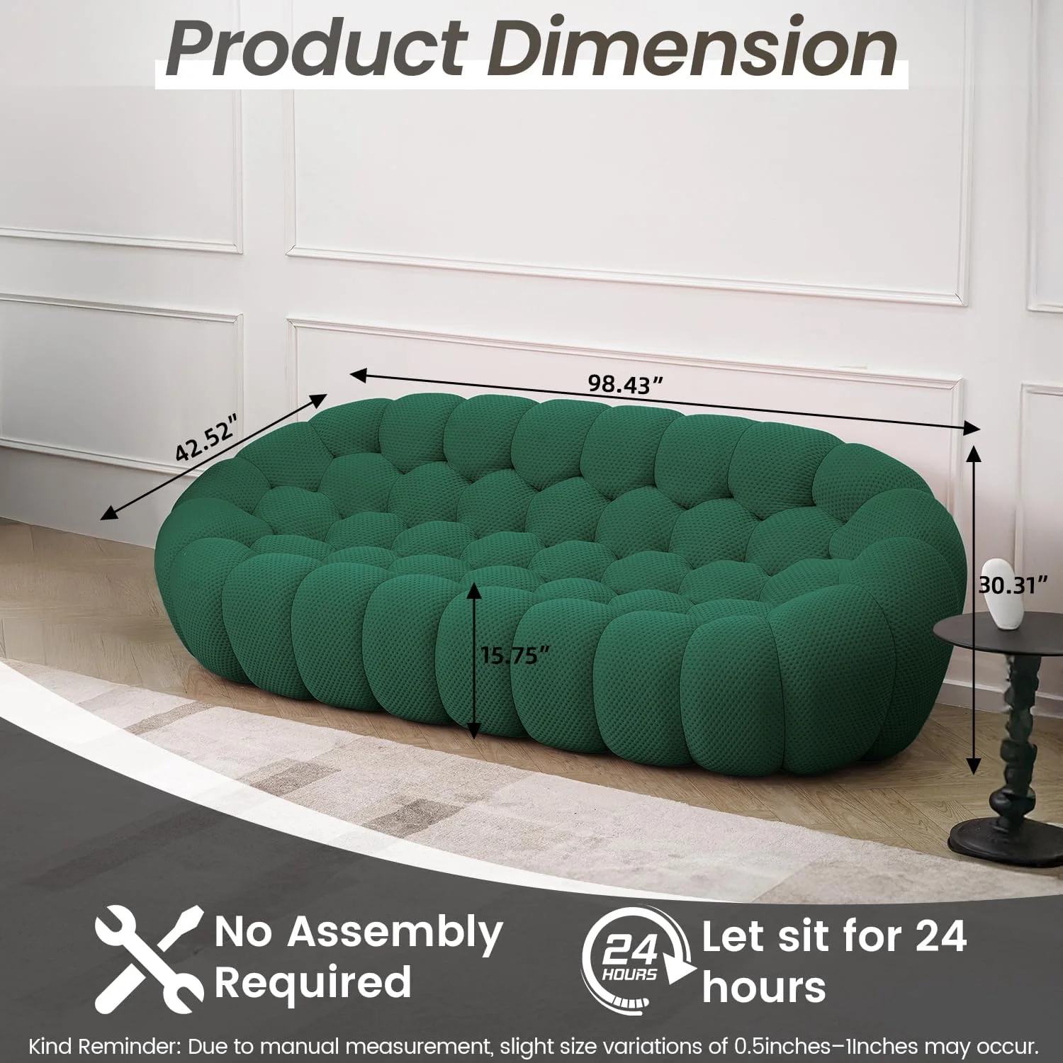 Nuvé® Mitsu Modular Bouclé Cloud Sofa - Dark Green - 3-Seater Sofa - Image 6
