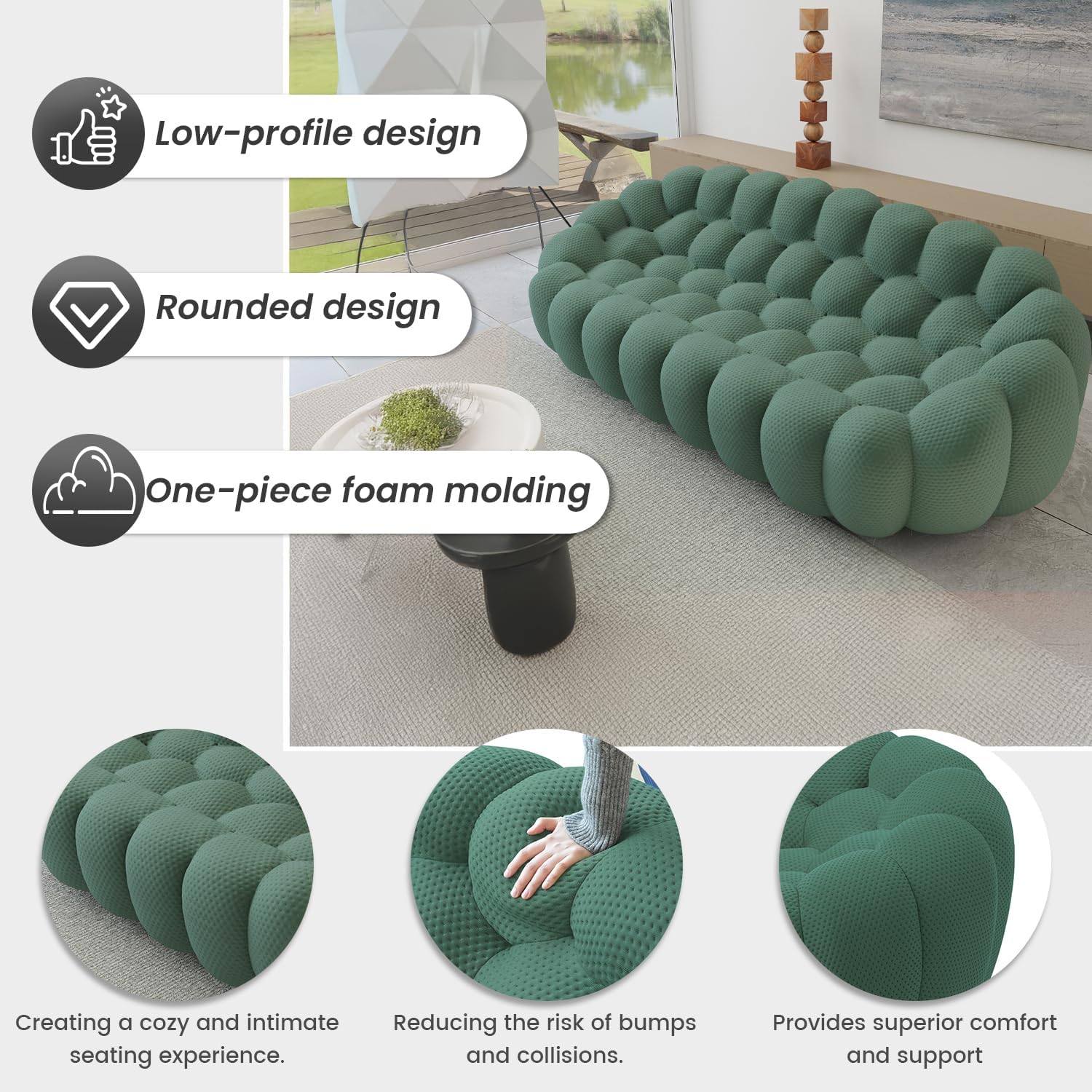 Nuvé® Mitsu Modular Bouclé Cloud Sofa - Dark Green - Ottoman - Image 5
