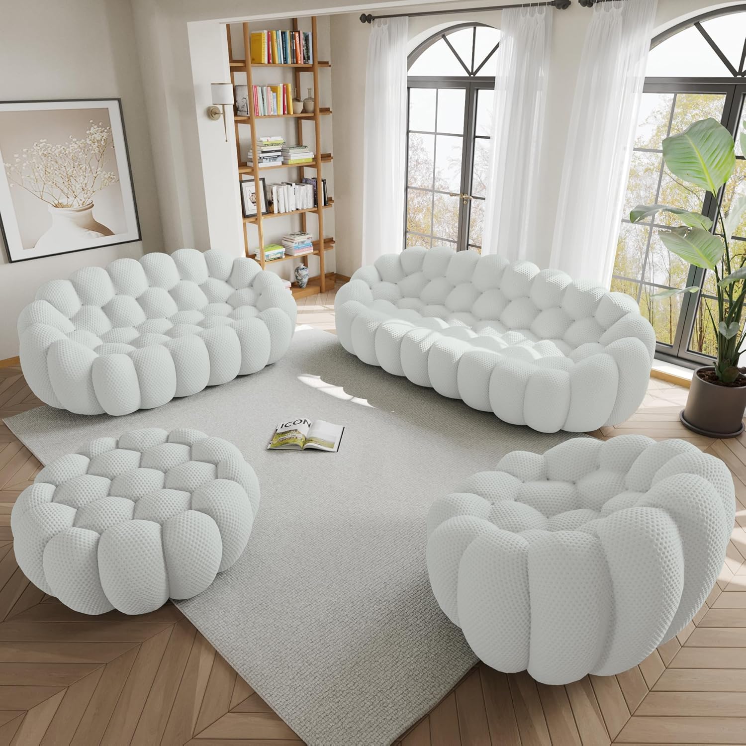 Nuvé® Mitsu Modular Bouclé Cloud Sofa - Light Grey - 1 + 2 + 3 Seater and Ottoman - Image 5