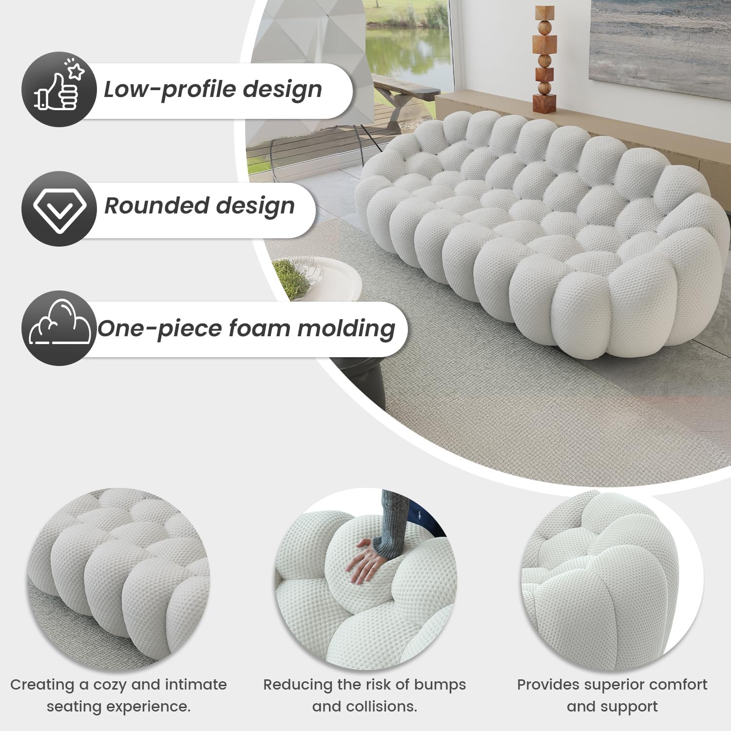 Nuvé® Mitsu Modular Bouclé Cloud Sofa - Light Grey - 1 + 2 + 3 Seater and Ottoman - Image 8
