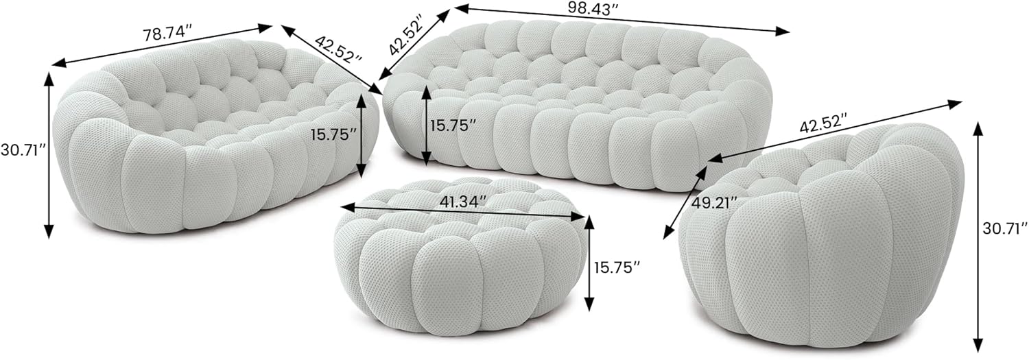Nuvé® Mitsu Modular Bouclé Cloud Sofa - Light Grey - 1 + 2 + 3 Seater and Ottoman - Image 9