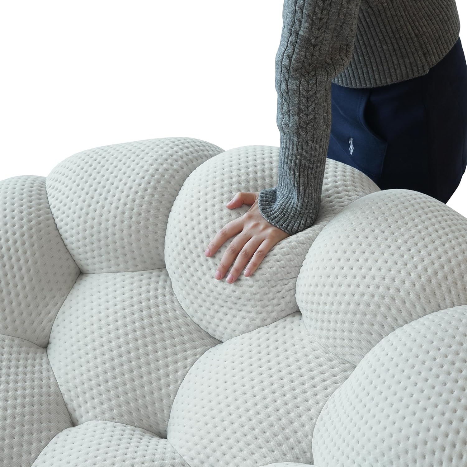 Nuvé® Mitsu Modular Bouclé Cloud Sofa - Light Grey - Ottoman - Image 3